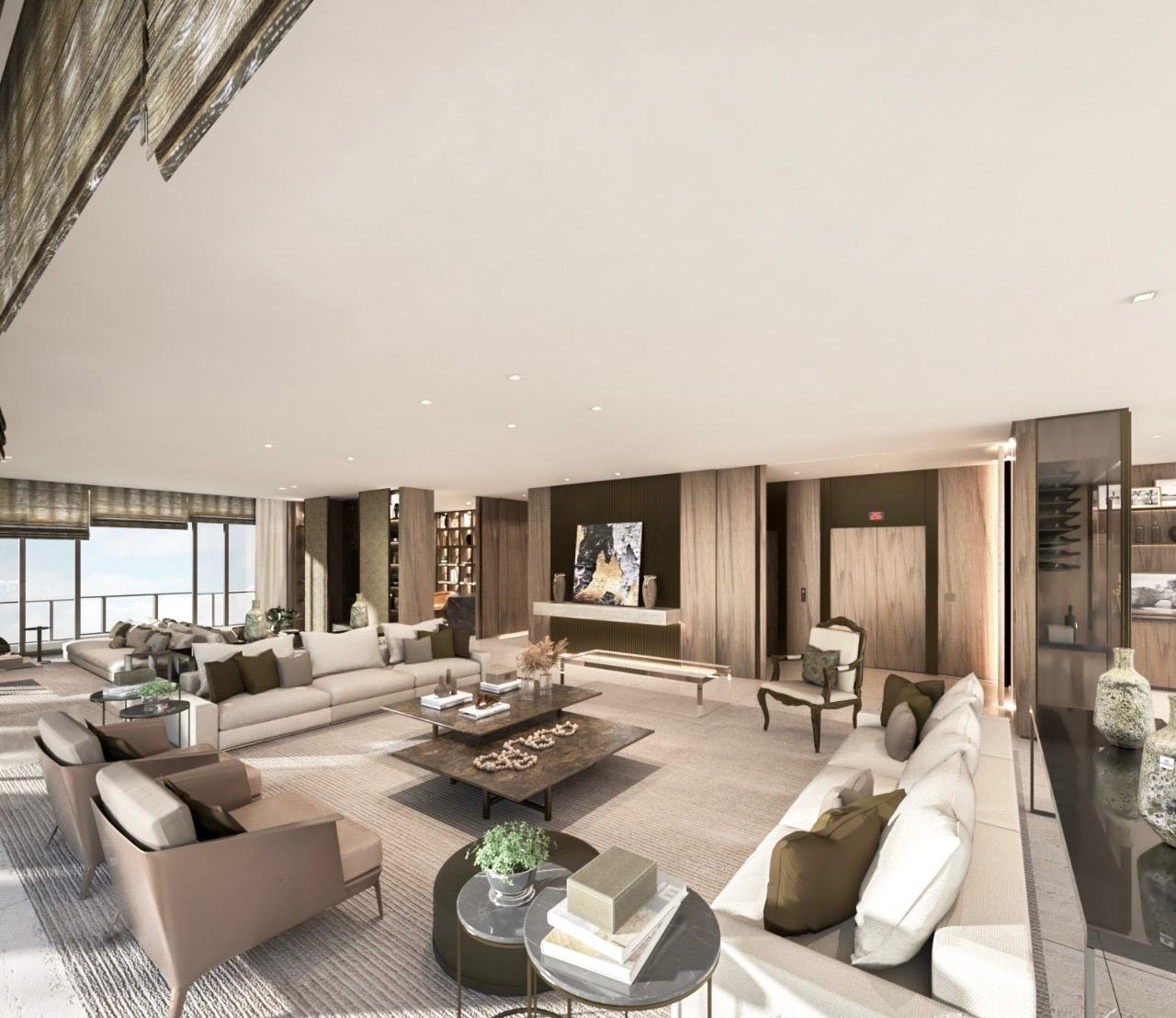 Vista generale dell’appartamento: zona conviviale centrale, in asse con l’ingresso, che collega la zona living e la zona dining. Ampio spazio pensato per accogliere molte persone.