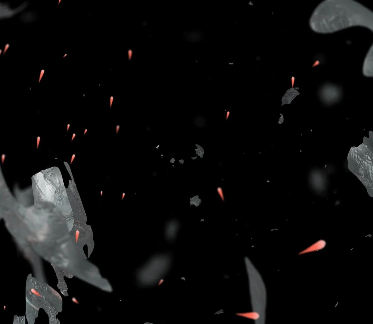 Abstract red little fish disturbed and repressed by big junks of plastic floating in the ocean.