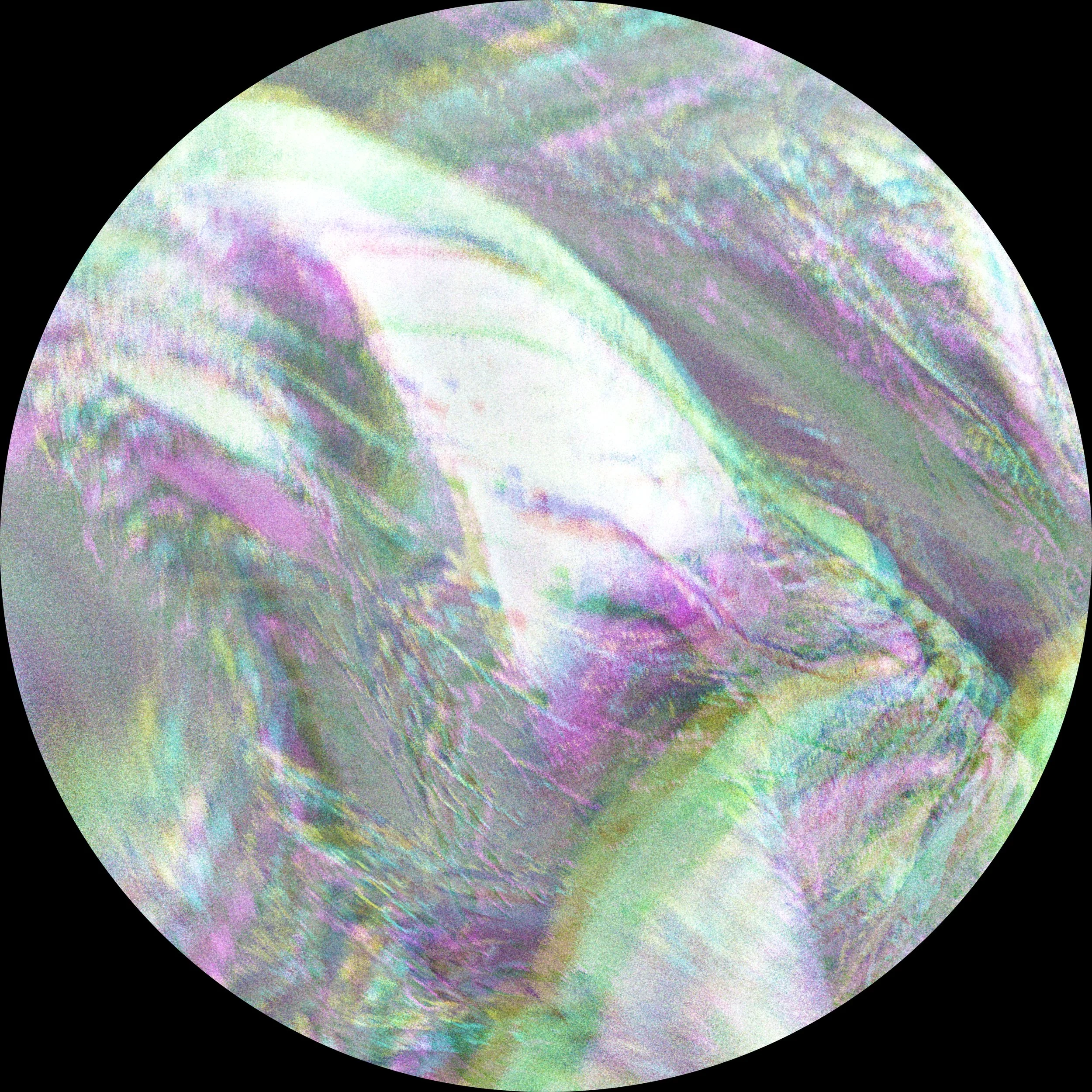 Abstract swirl of iridescent pastel colors including purple, green, pink, and white. Close-Up of a bif abstract junk of plastic.