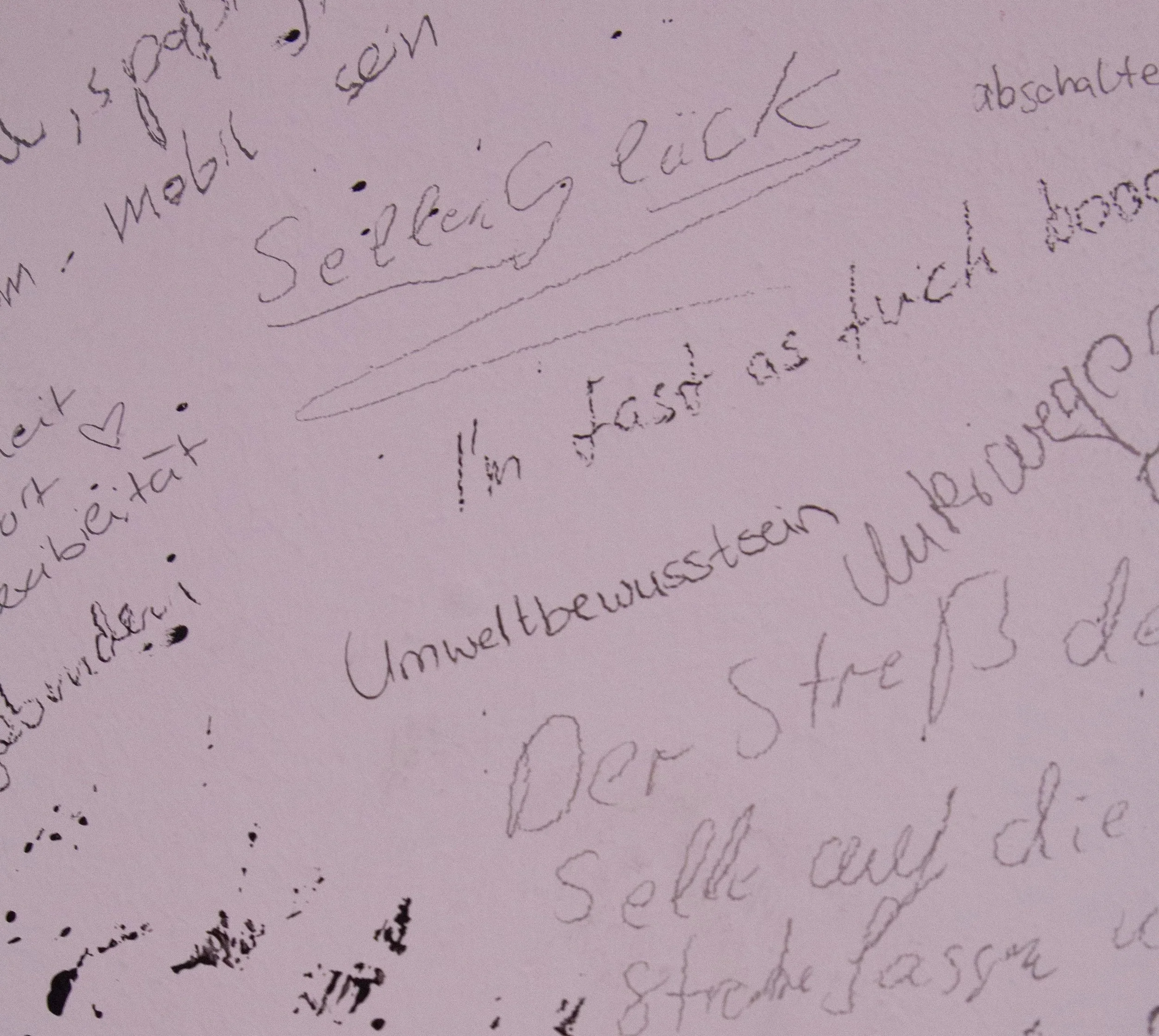 Handwritten comments on a wall. All comments were written by visitors of the House of new realities in Augsburg.