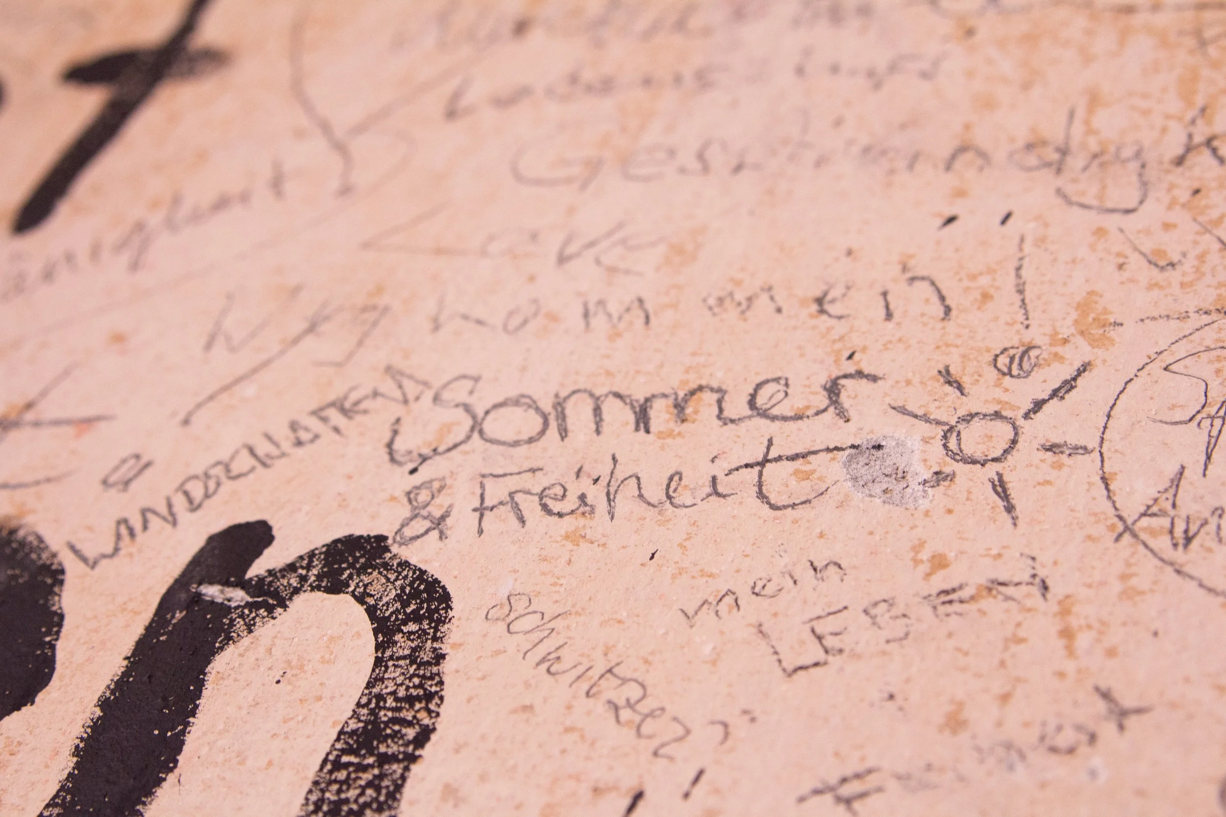 Close-up of handwritten notes on a piece of paper with words like summer and freedom.