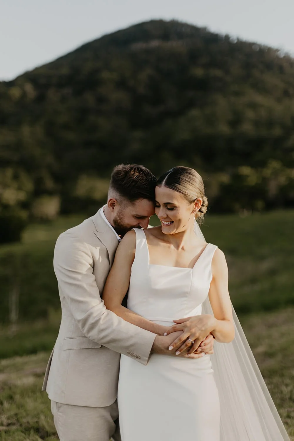Emily & Emmit Wedding, with Mount Eerwah in the background, Eerwah Vale Estate. Photographed by Tay & Francis