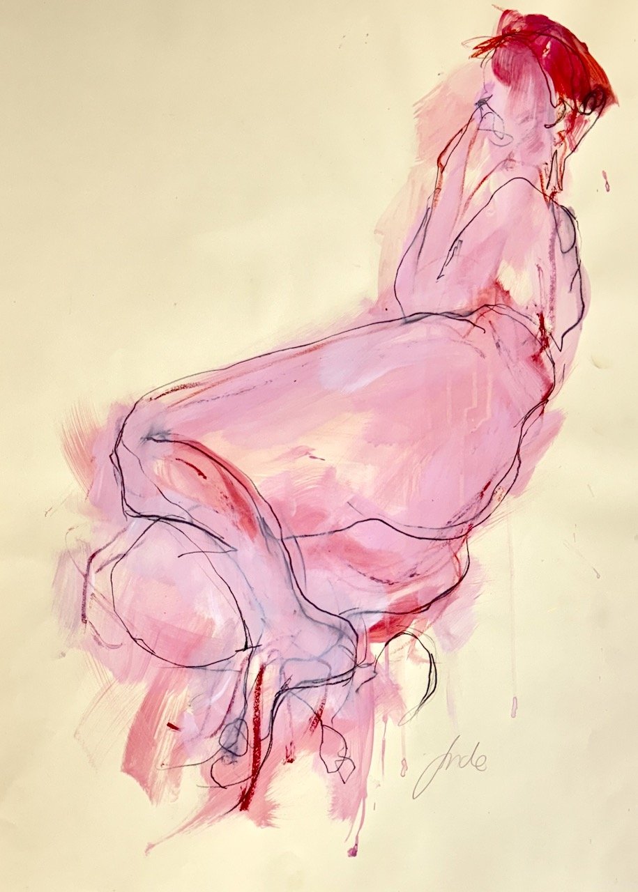 Chilling, 2025, Acrylic and mixed media on paper, 110 x 70 cm, Framed, £1,150