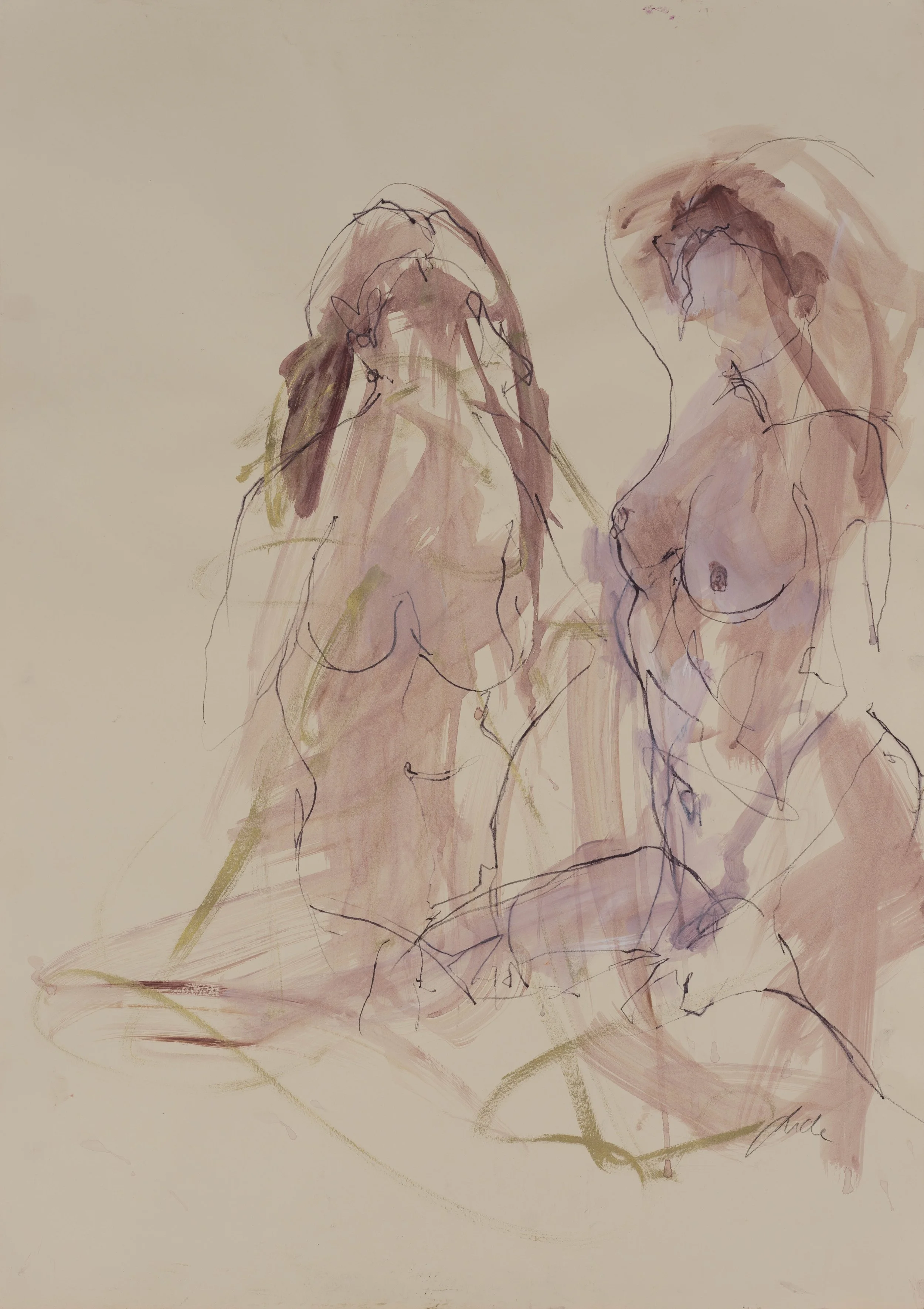 Peggy in Two Seated Poses, 2026, Acrylic and mixed media on paper, 110 x 70 cm, Framed, £1,150