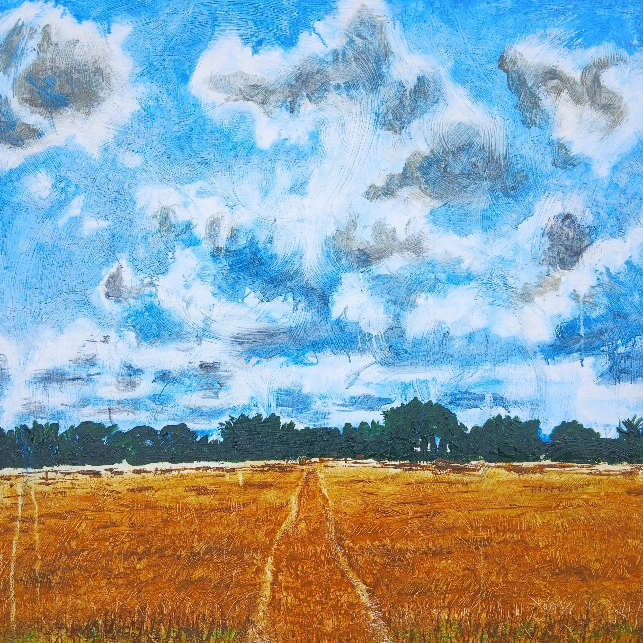 Clouds and Cornfield, Oil on canvas, 76 x 76 cm, £2,600