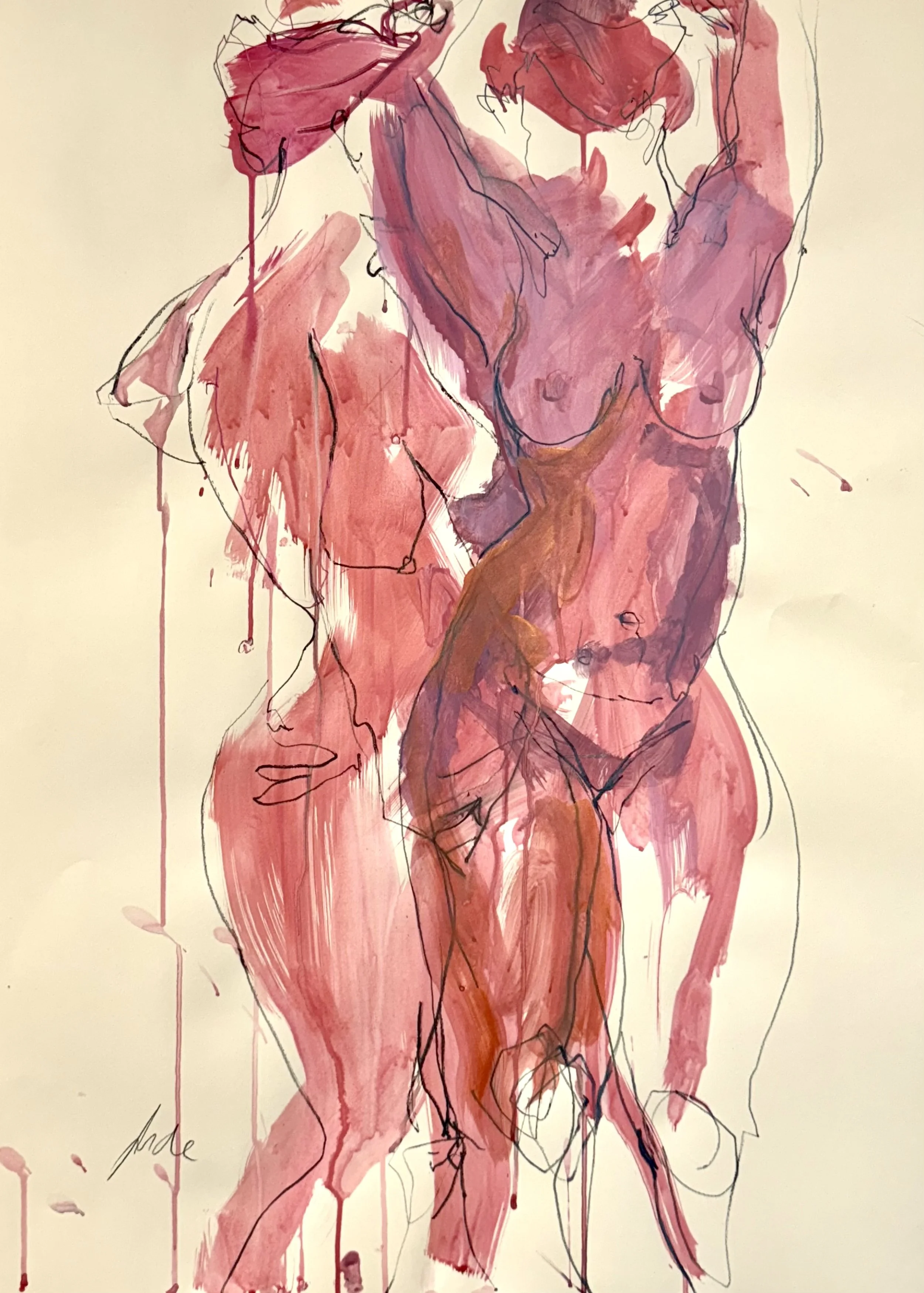 Sarita in 2 Poses 2, 2026, Acrylic and mixed media on paper, 110 x 70 cm, Framed, £1,150