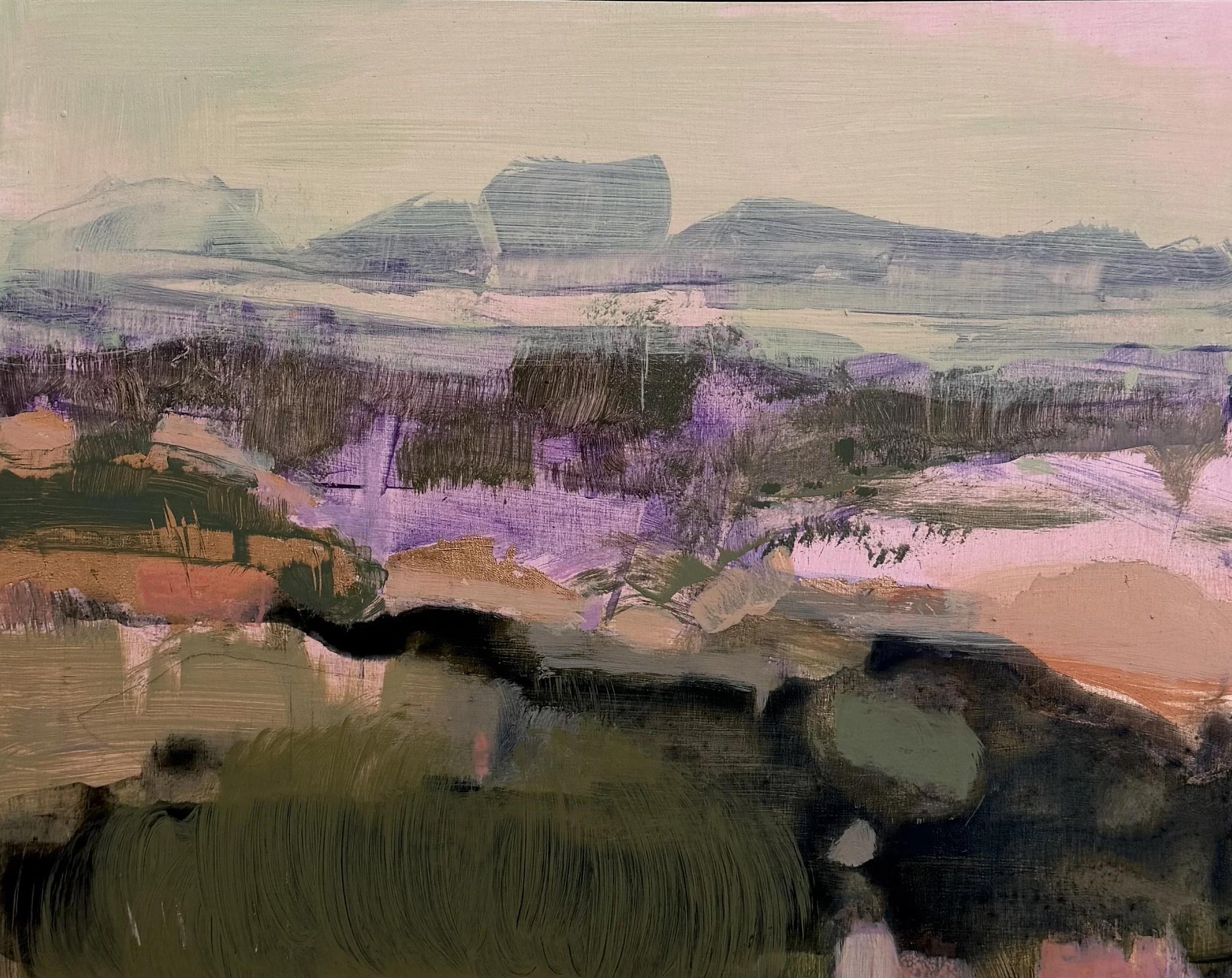 Heather Hills, 2026, Acrylic and copper leaf on panel, 28 x 36 cm, £1,100