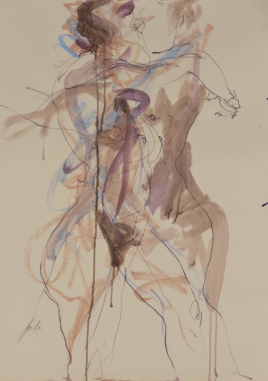 Lara Front and Side, 2026, Acrylic and mixed media on paper, 90 x 65 cm, £950