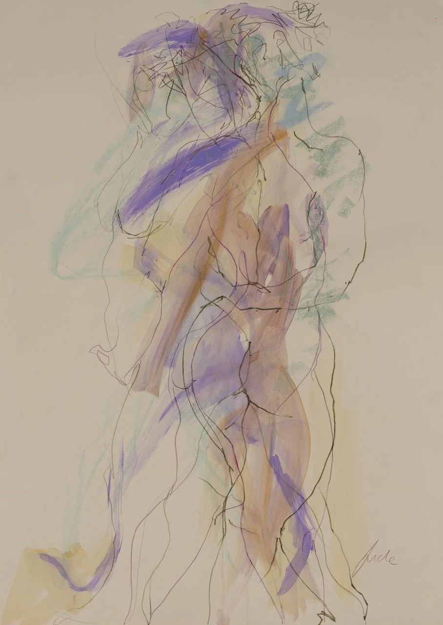 Lara in Two Poses, 2026, Acrylic and mixed media on paper, 90 x 65 cm, £950