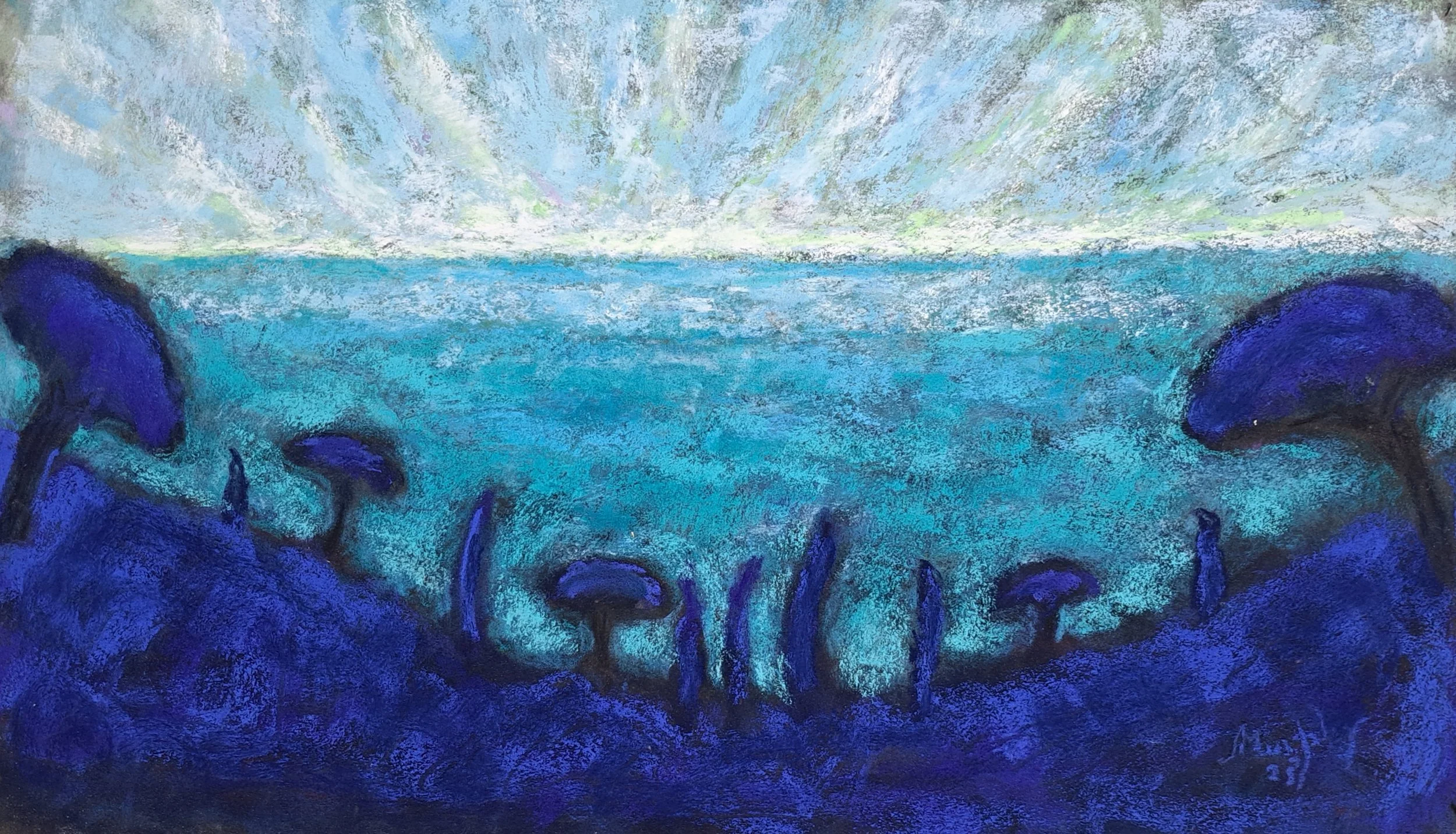 SOLD: Monclar Languedoc, Pastel on card, 26 x 46 cm