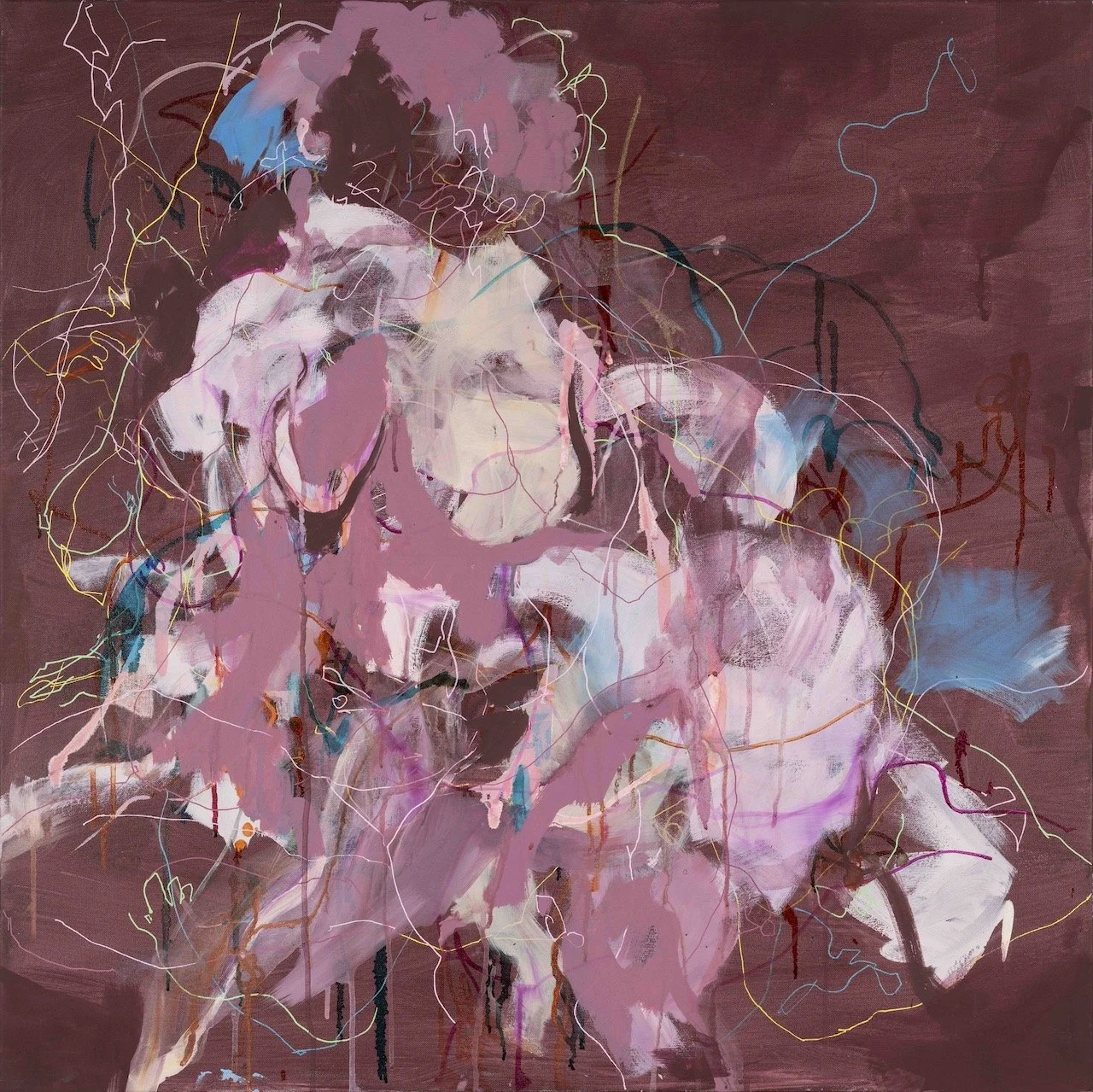 Conversations, 2026, Acrylic and mixed media on canvas, 95 x 95 cm, Framed, £4,200
