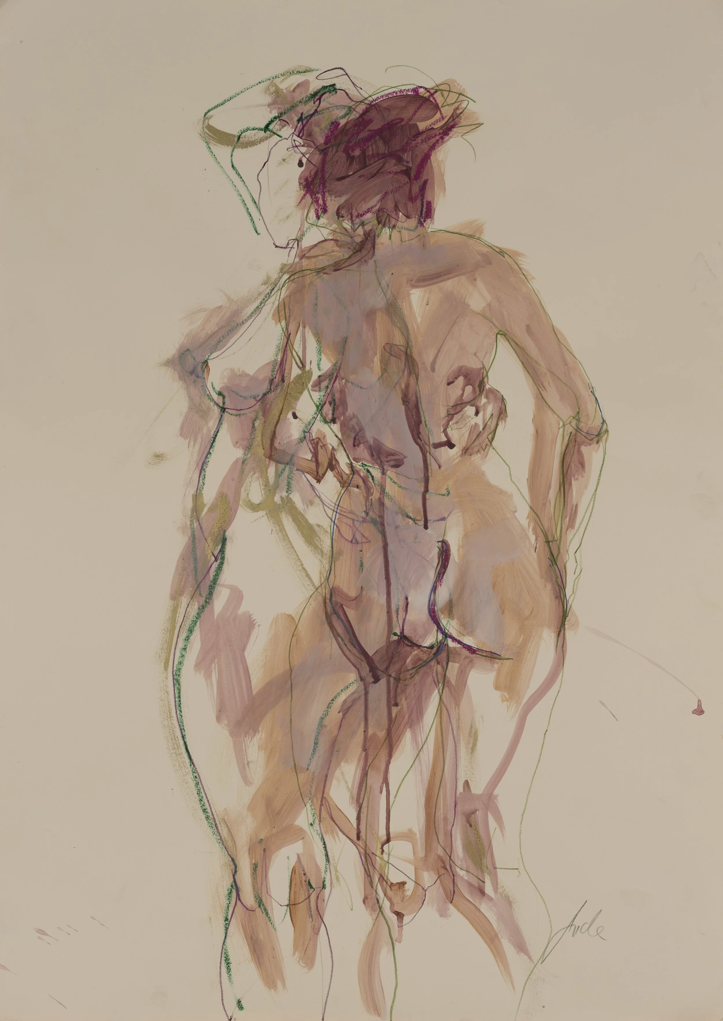 Lara Back and Side, 2026, Acrylic and mixed media on paper, 90 x 65 cm, £950