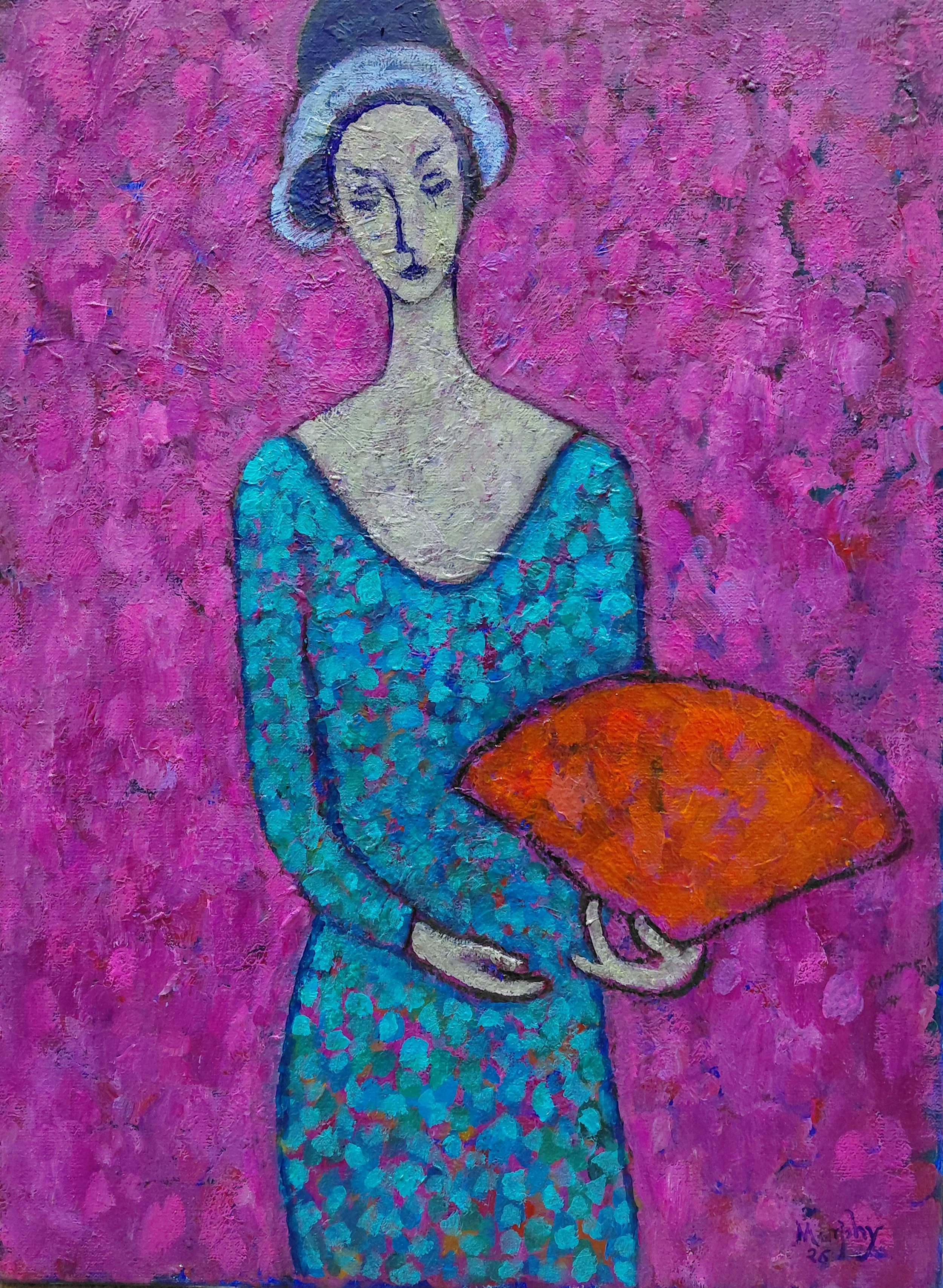 La Dame A L'Eventail, Oil on canvas, 61 x 46 cm,£7,500