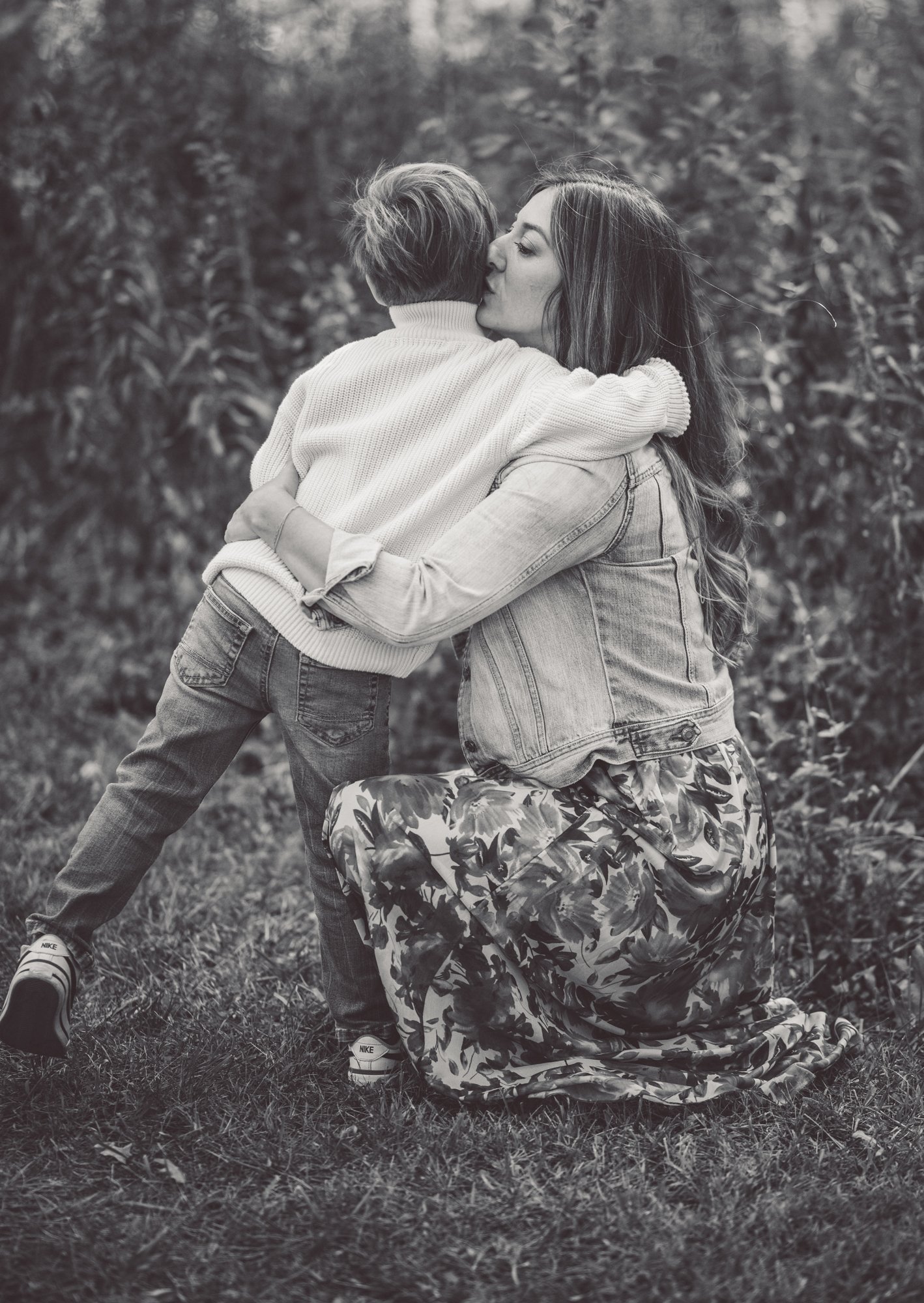 black and white emotive image of motherhood