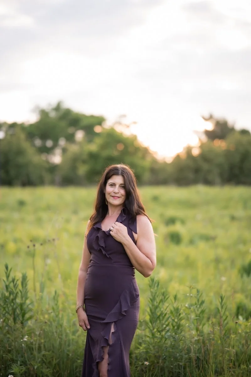 portrait of a photographer in a purple dress in Chicago