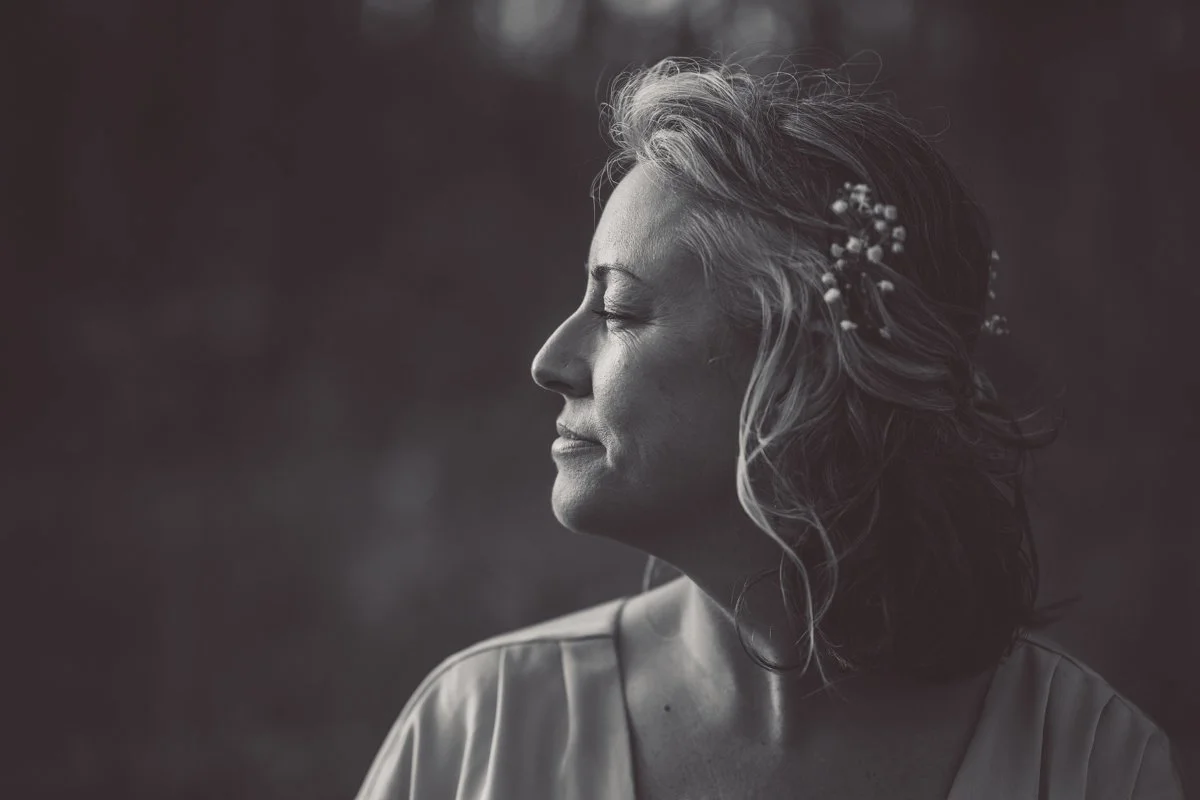 beautiful woman in profile portrait in black and white