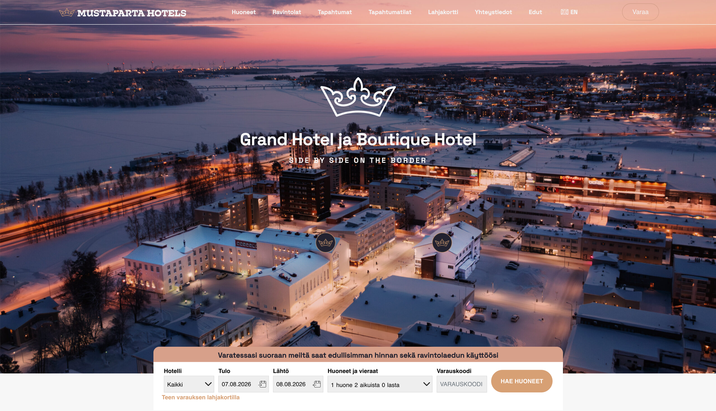 www-sivut, visuaalinen ilme, varausjärjestelmän implemointi, ilmakuvaus
www.mustapartahotels.fi
