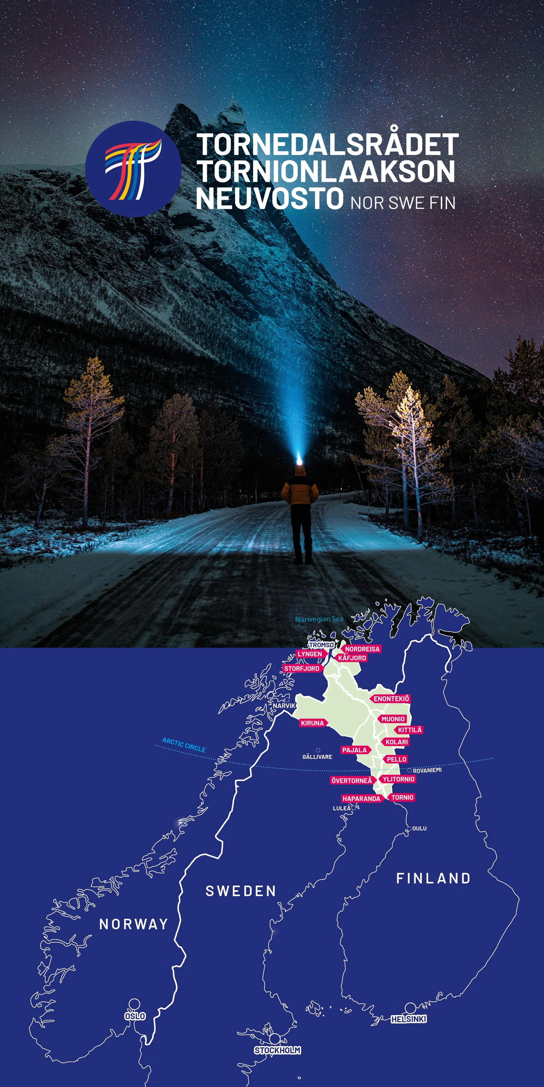 Visuaalinen ilme, logosuunnittelu, www-sivut, karttojen suunnittelu. www.tornedalen.org