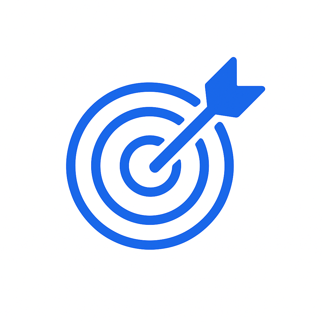 Blue target with an arrow hitting the bullseye.