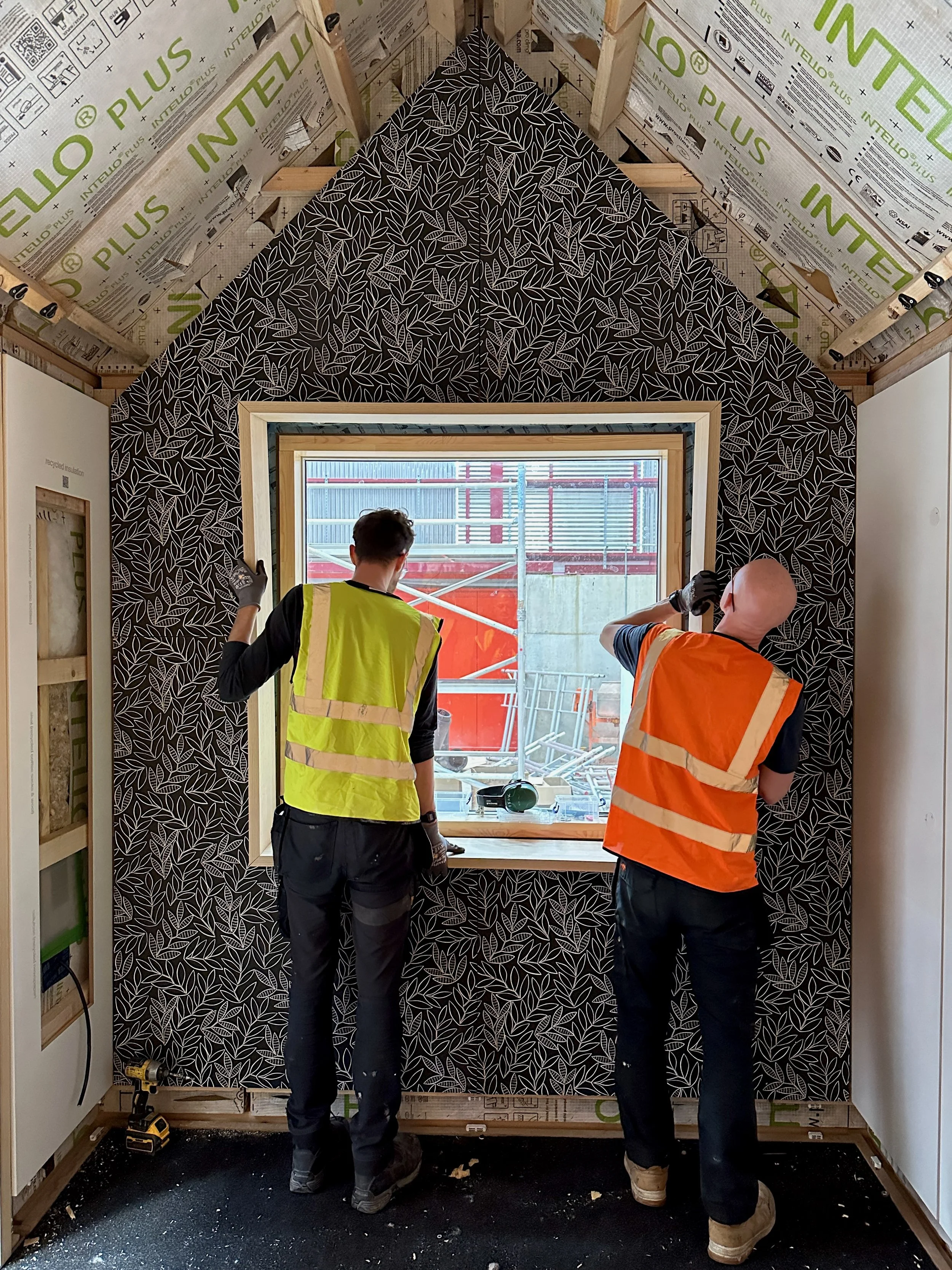 Rapid on-site assembly of prefabricated panels forming a compact tiny home.