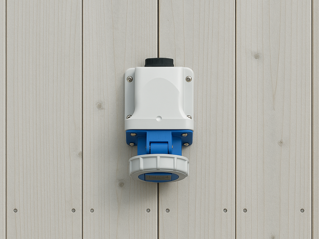 Tiny home plugged into an external power supply, with optional battery system for off-grid use.