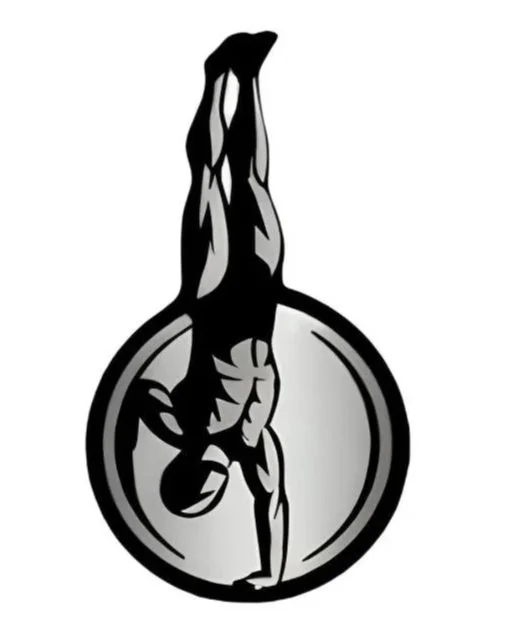 Geometric drawing of an outline square with sections divided by vertical, horizontal, and half circle lines.