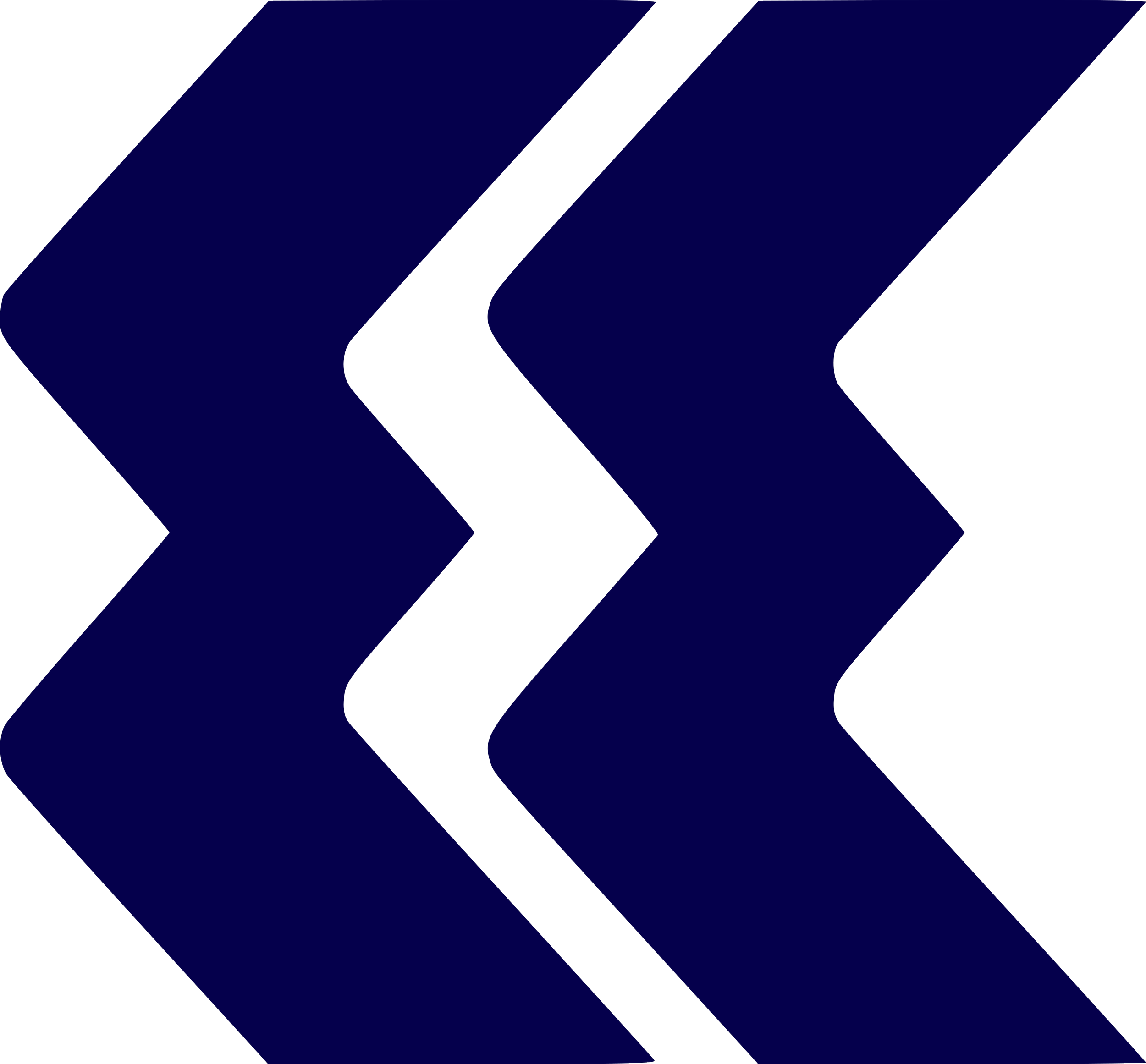 Three overlapping chevron shapes in dark navy blue, black, and navy blue in a leftward direction.