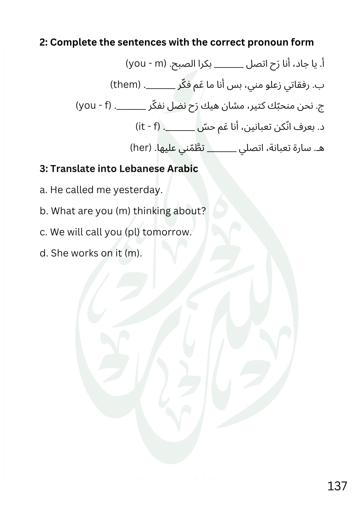 Pronoun practice and translation