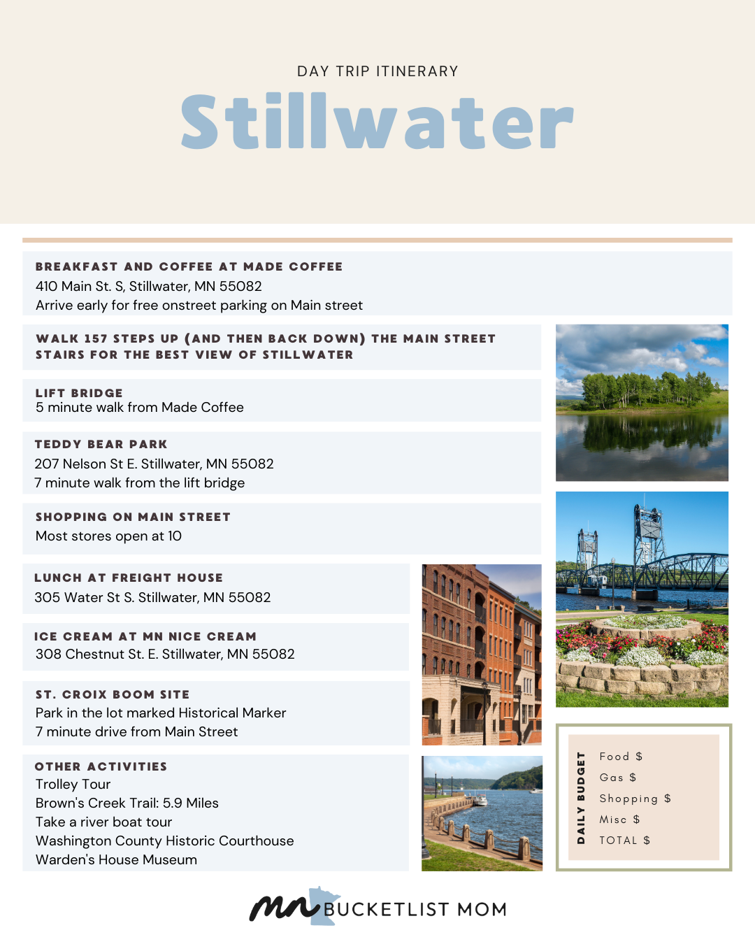 Stillwater Day Trip Itinerary