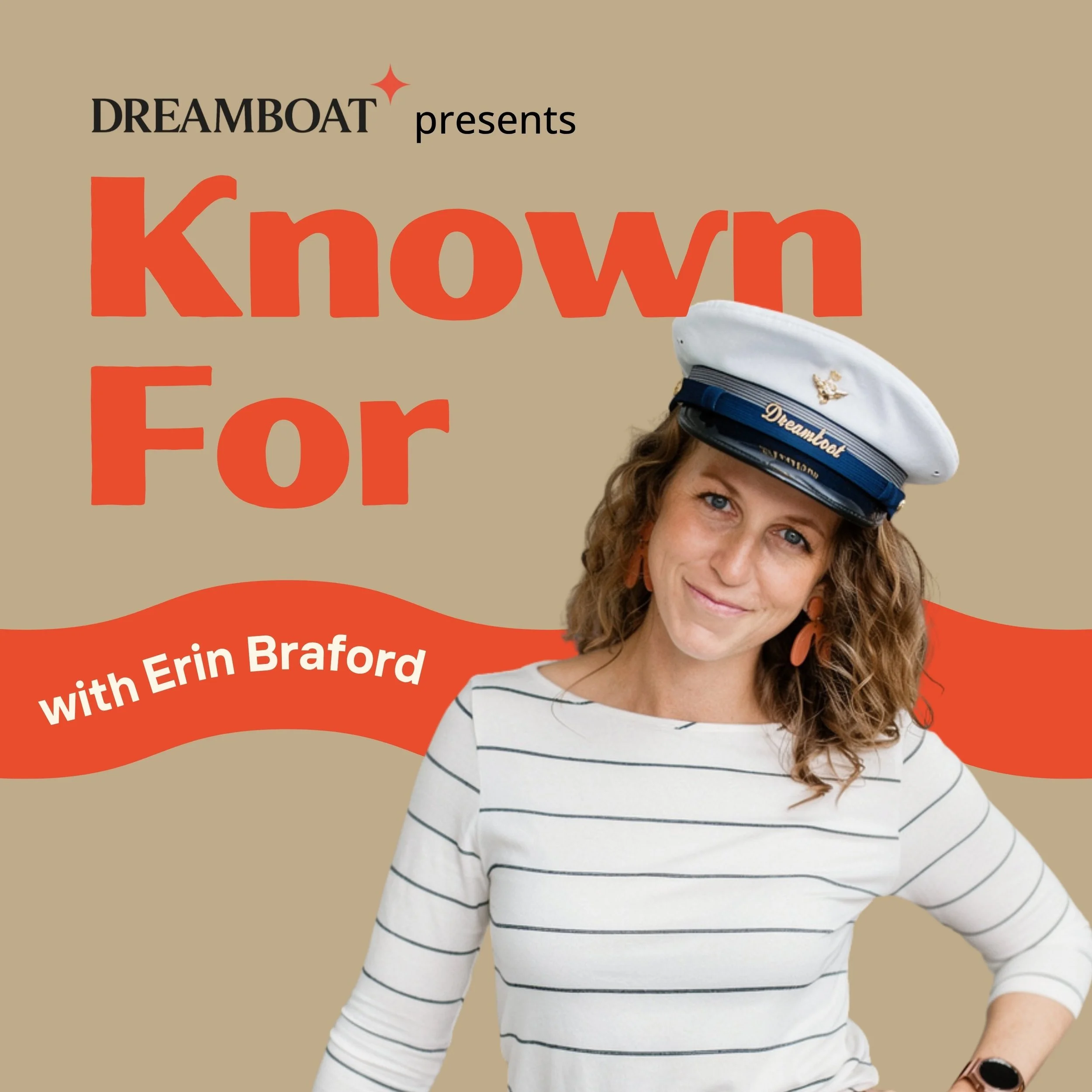 A woman wearing a white nautical captain's hat with a small embroidered logo, a striped long-sleeve shirt, and a rose gold watch.