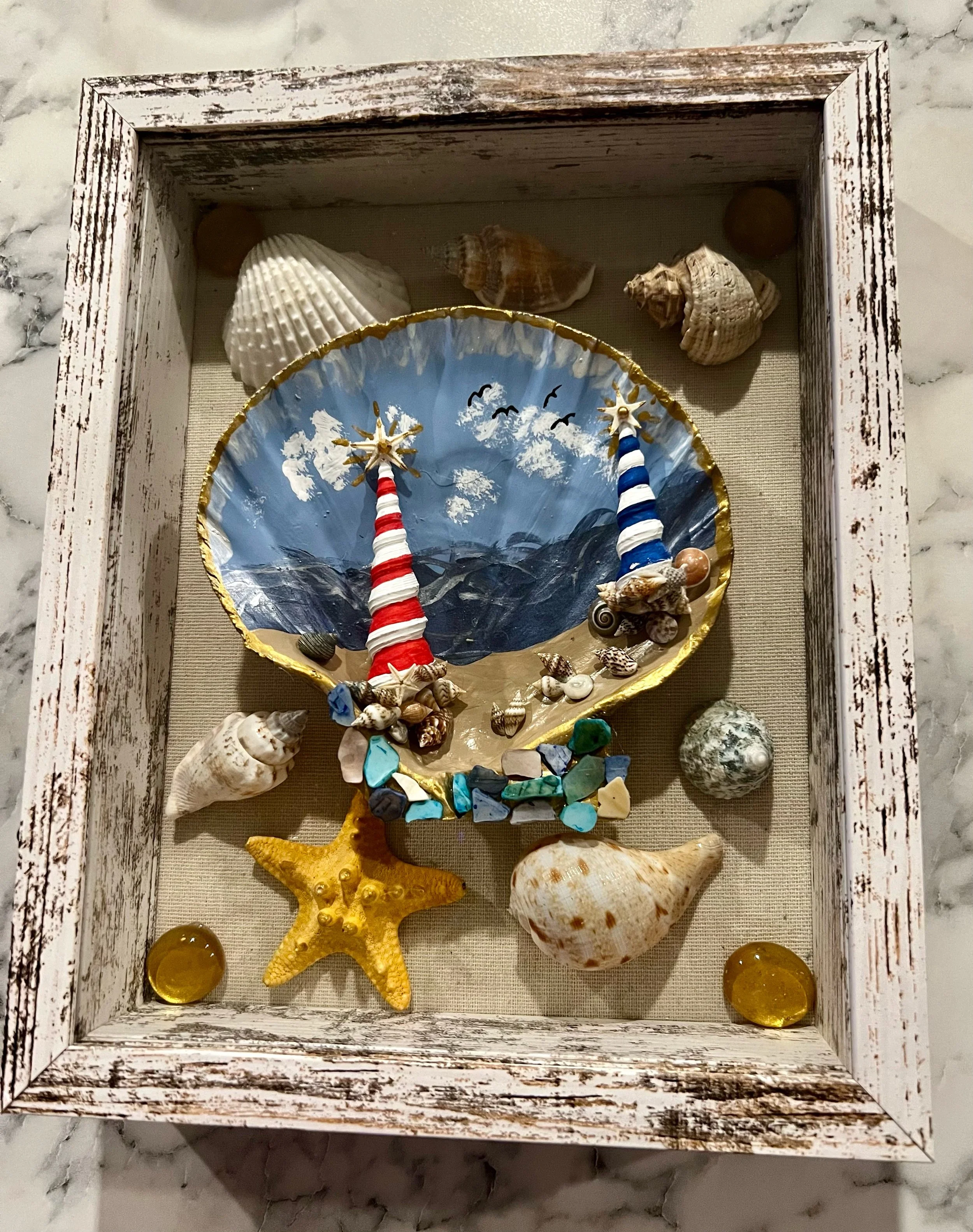 Sea Shell Lighthouse Shadow Box Wall Decor