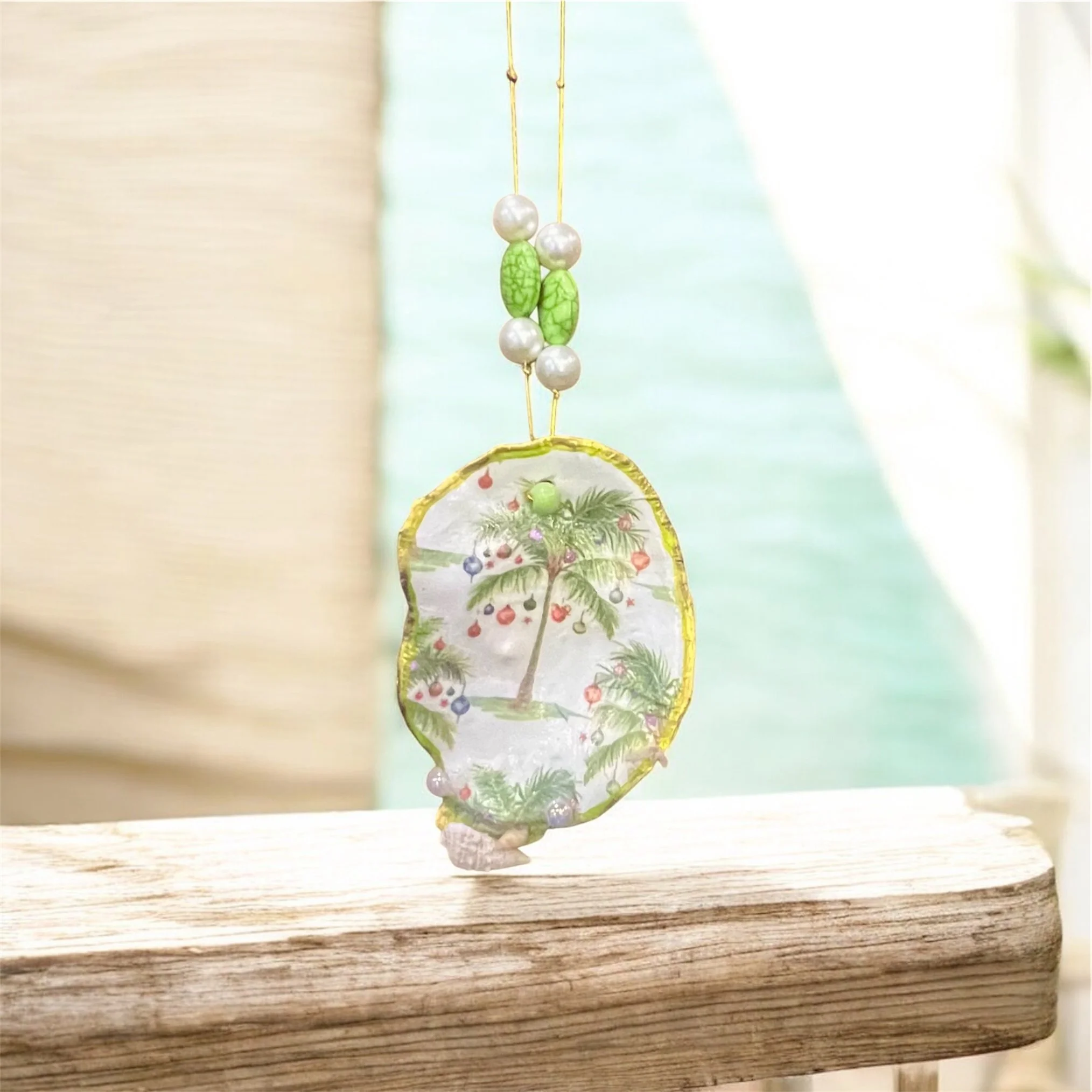 Coastal Christmas Palm Tree Oyster Shell Ornament