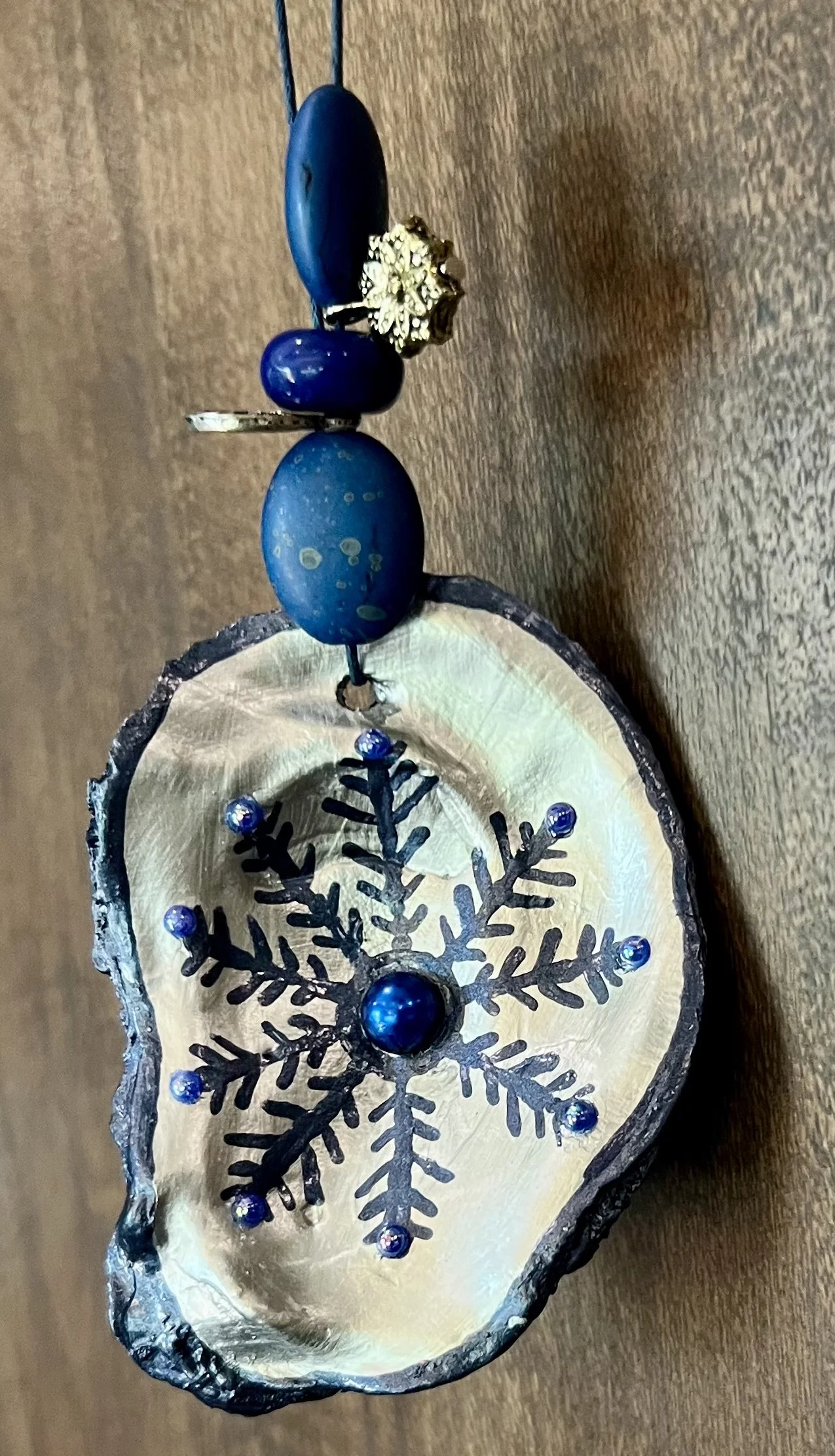 Hand Painted Oyster Shell Snowflake Ornament