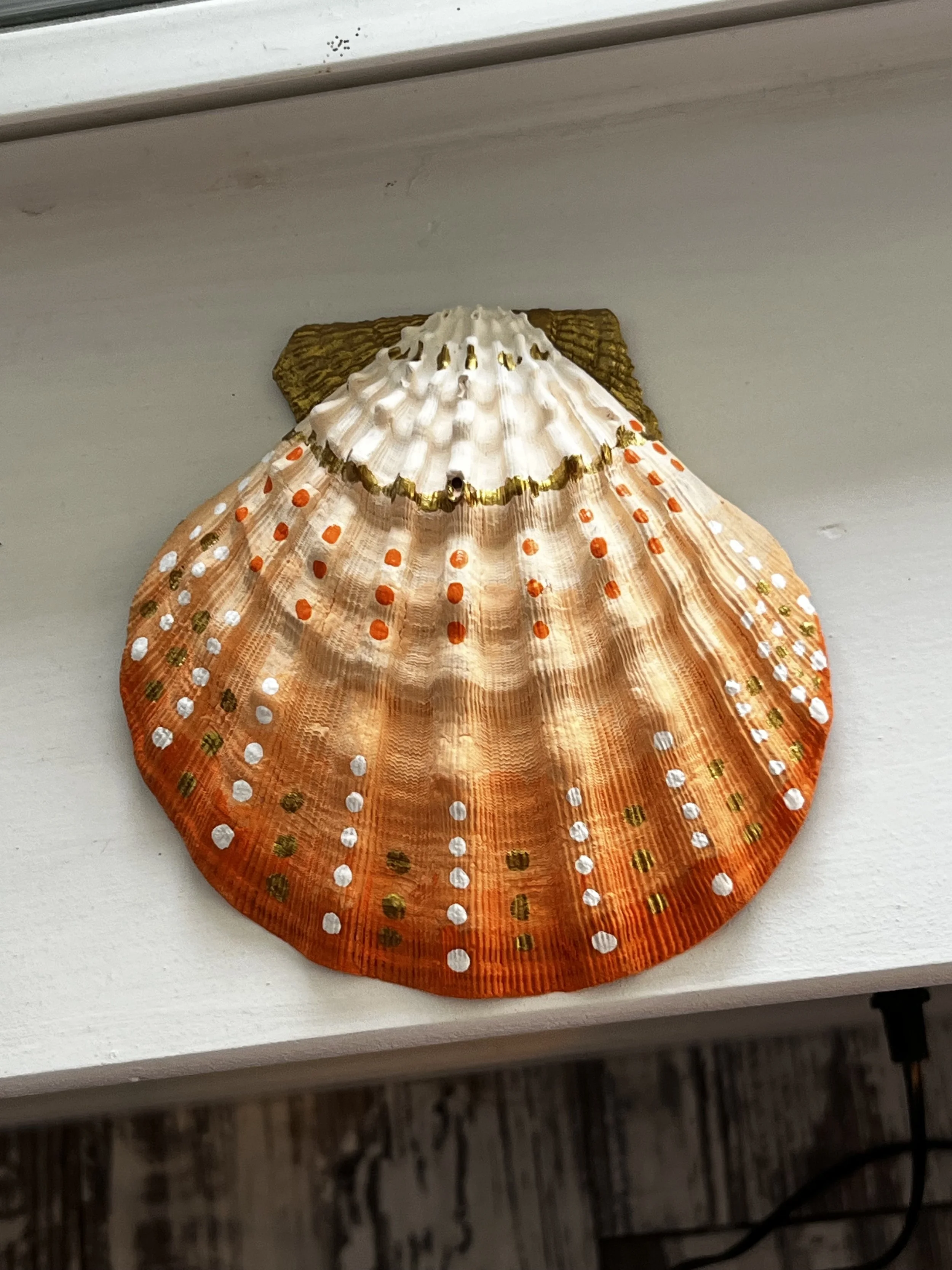 Large Hand Painted Sea Shell Table Art
