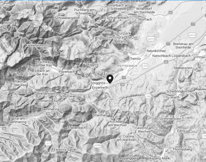 Eine Karte die den Standort von Gloggnitz zeigt, Wärtherstraße 194, 264 Wörth