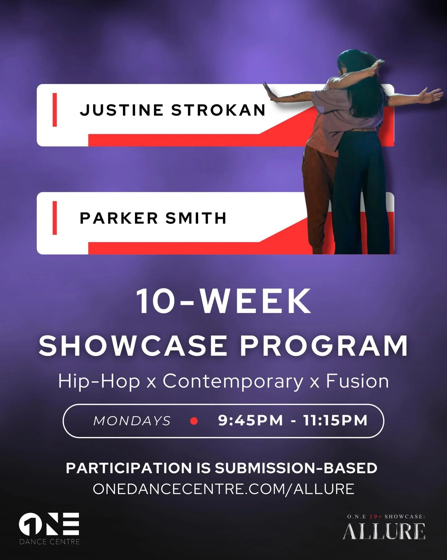 ALLURE: 10-Week Showcase Program (Starting in April) 💜

Hip-Hop x Contemporary x Fusion with @justinestrokann &amp; @parker.smith1312 

📝 Description:
This set is for dancers ready to be challenged and try something new. 

We&rsquo;ll explore partn