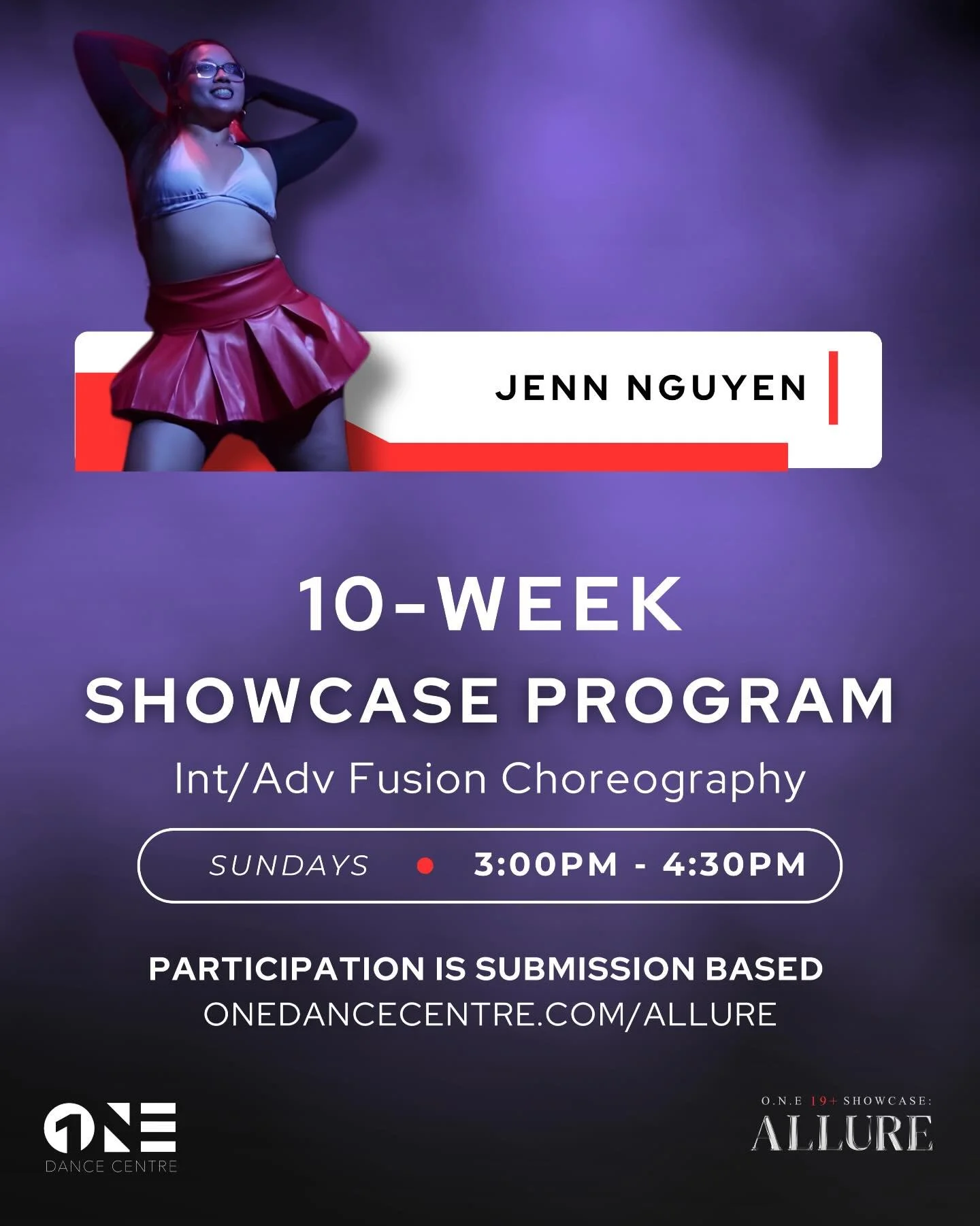 ALLURE: 10-Week Showcase Program (Starting in April) 💜

Int/Adv Fusion Choreography with @jenn_nguyenxo 

📝 Description:

Dive into a program designed around the core pillars of Jenn&rsquo;s movement and musical identity: Pop-RnB, Sensual-RnB, Hip-