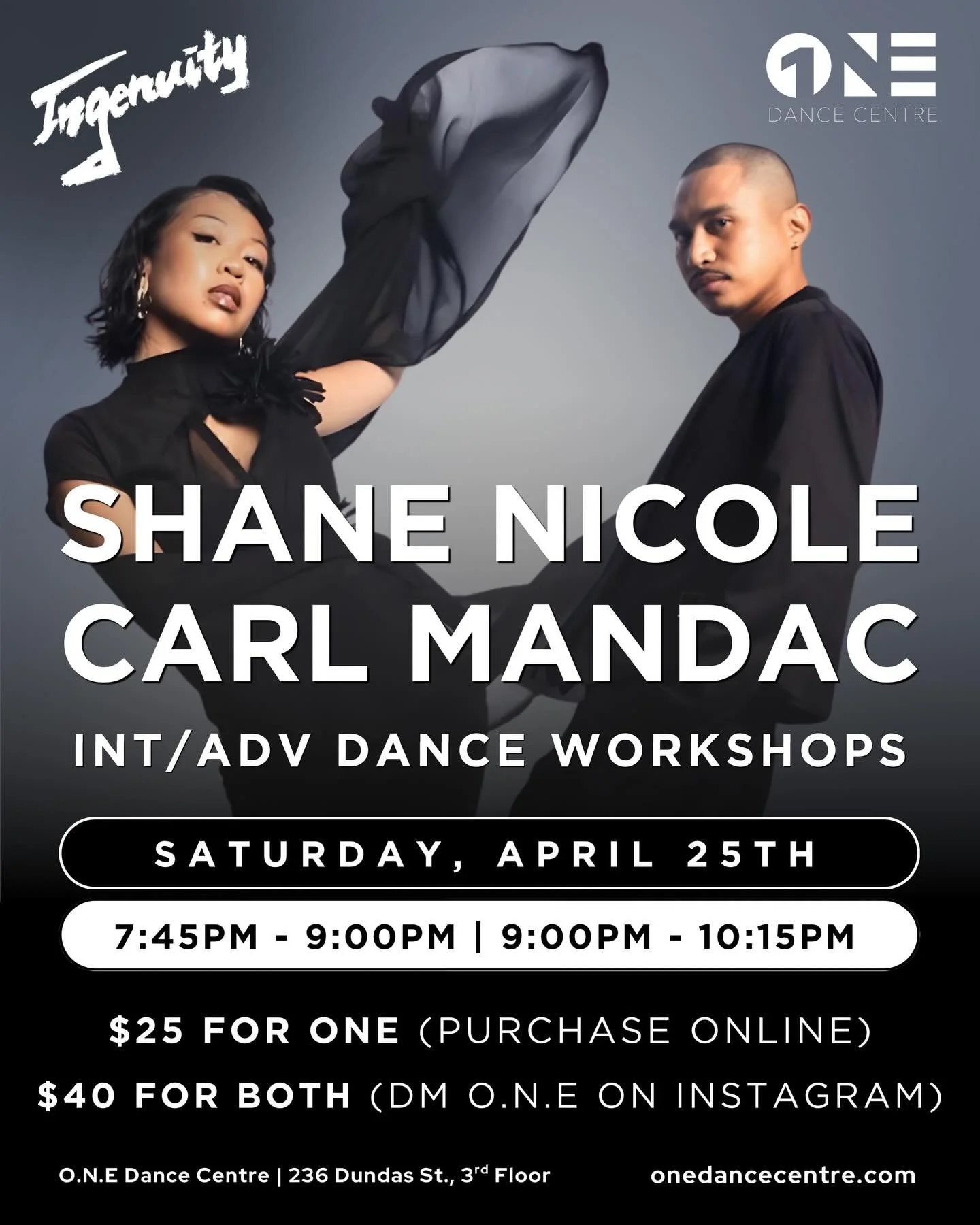 📣 WORKSHOP ANNOUNCEMENT!

We&rsquo;re excited to welcome the incredible @shanetubog &amp; @carlmandac to O.N.E Dance Centre! 🔥

These workshops are in collaboration with @ingenuity_ctt and we are so grateful for them &amp; these amazing choreograph