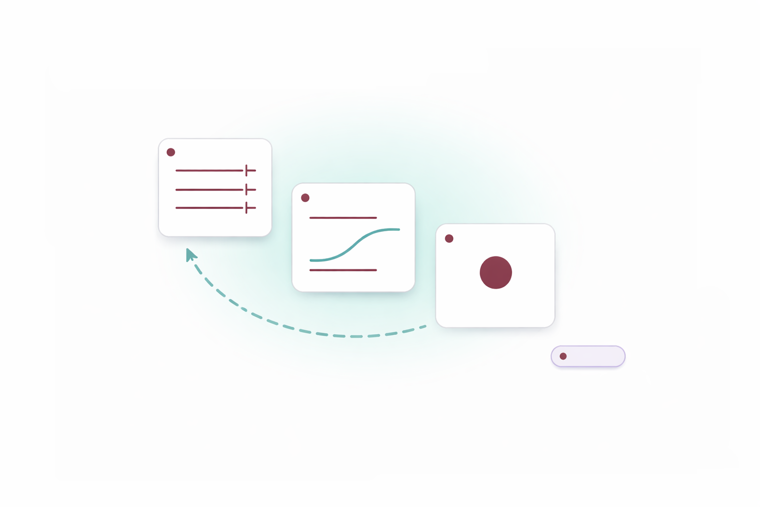 a simple vector image showing 3 cards representing a connected workflow