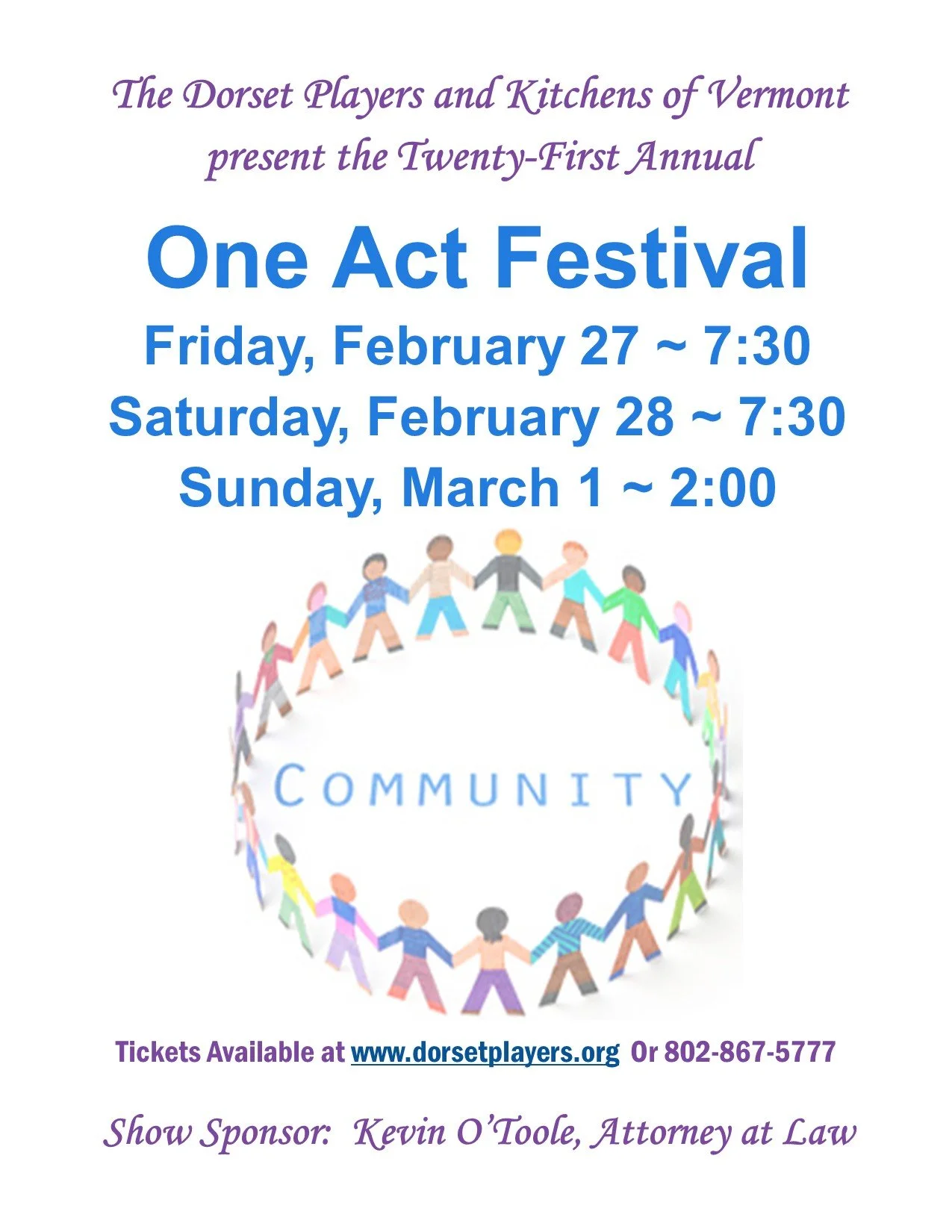 Two wonderful events are coming up!! Don't miss our 21st Annual One-Act Festival this weekend (Feb. 27-March 1, 2026) and there are just 17 tickets left for Swan Lake performed by the Grand Kyiv Ballet of the Ukraine (March 6, 2026). This event is a 