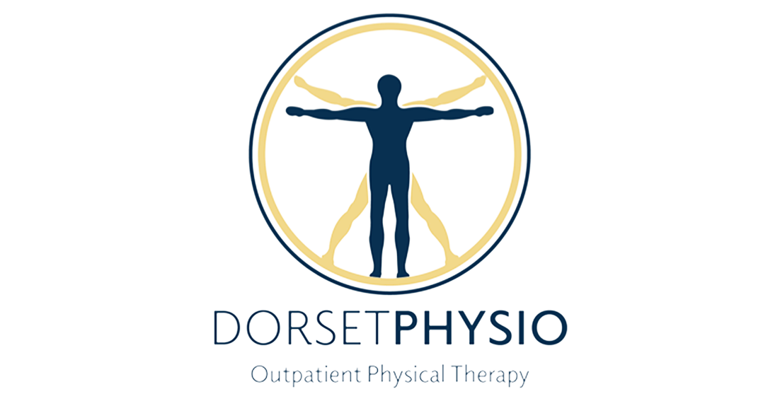 Logo for DORSETH PHYSIO with a human silhouette and background elements representing physical therapy, with the subtitle "Outpatient Physical Therapy".