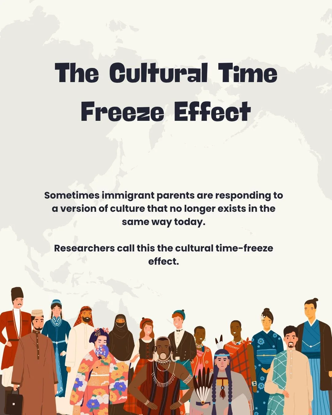 Lately, we've been noticing how often the cultural time-freeze effect comes up in therapy with adult children of immigrants.

Families often carry forward the expectations that made sense when migration happened. 

Meanwhile, the culture in the count