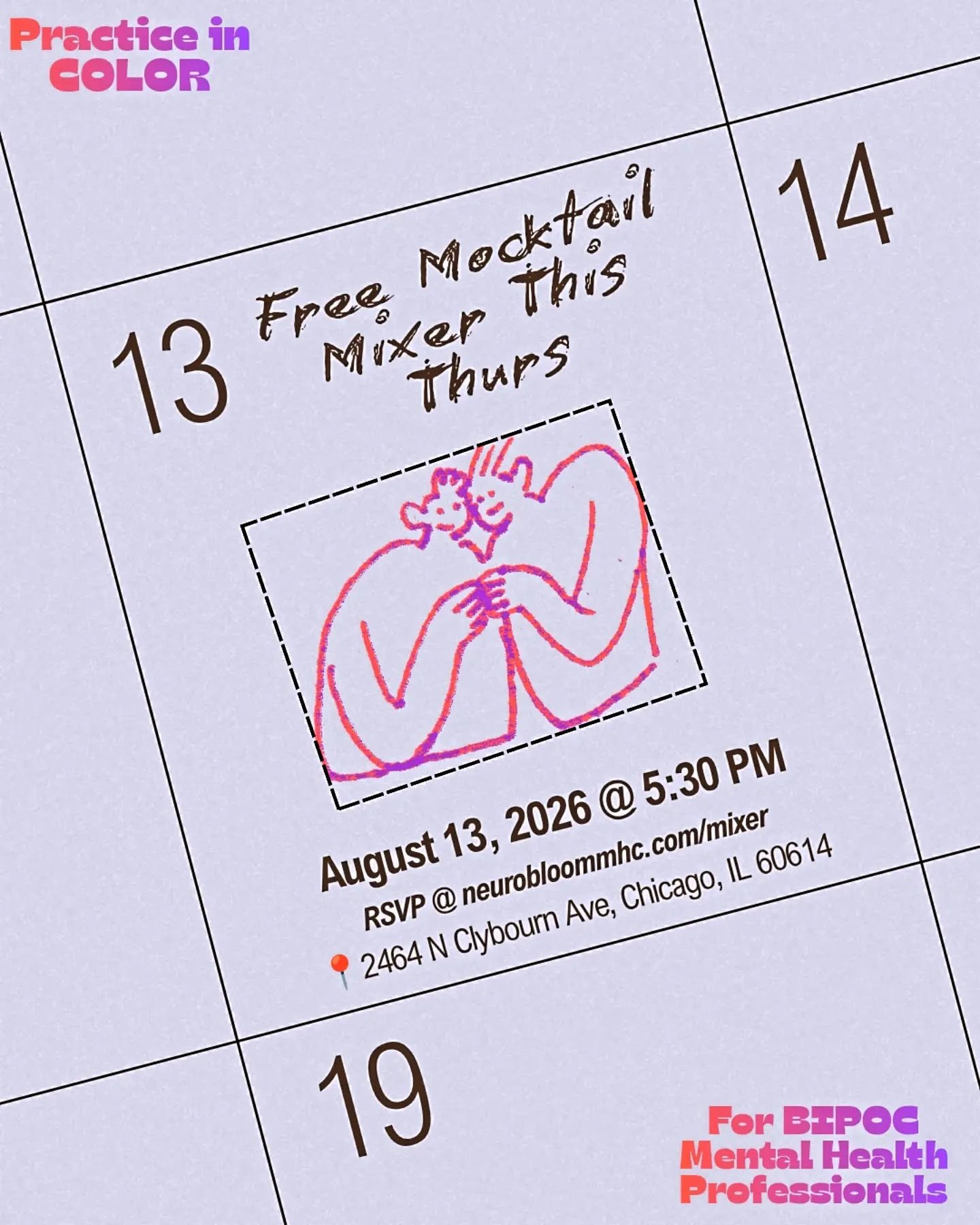 This Thursday!!! Our Practice In Color Mocktail Mixer for BIPOC Mental Health Professionals is finally happening! This is a low pressure space for folks in the field to meet, support, commiserate, consult, and get to know one another. Networking with