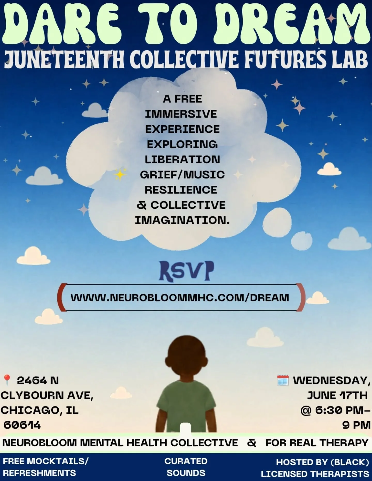We are living through a crisis of imagination.

People are being systematically stripped of hope, rest, softness, beauty, connection, and the ability to imagine life beyond survival.

This Juneteenth, we are gathering to resist that.

DARE TO DREAM i