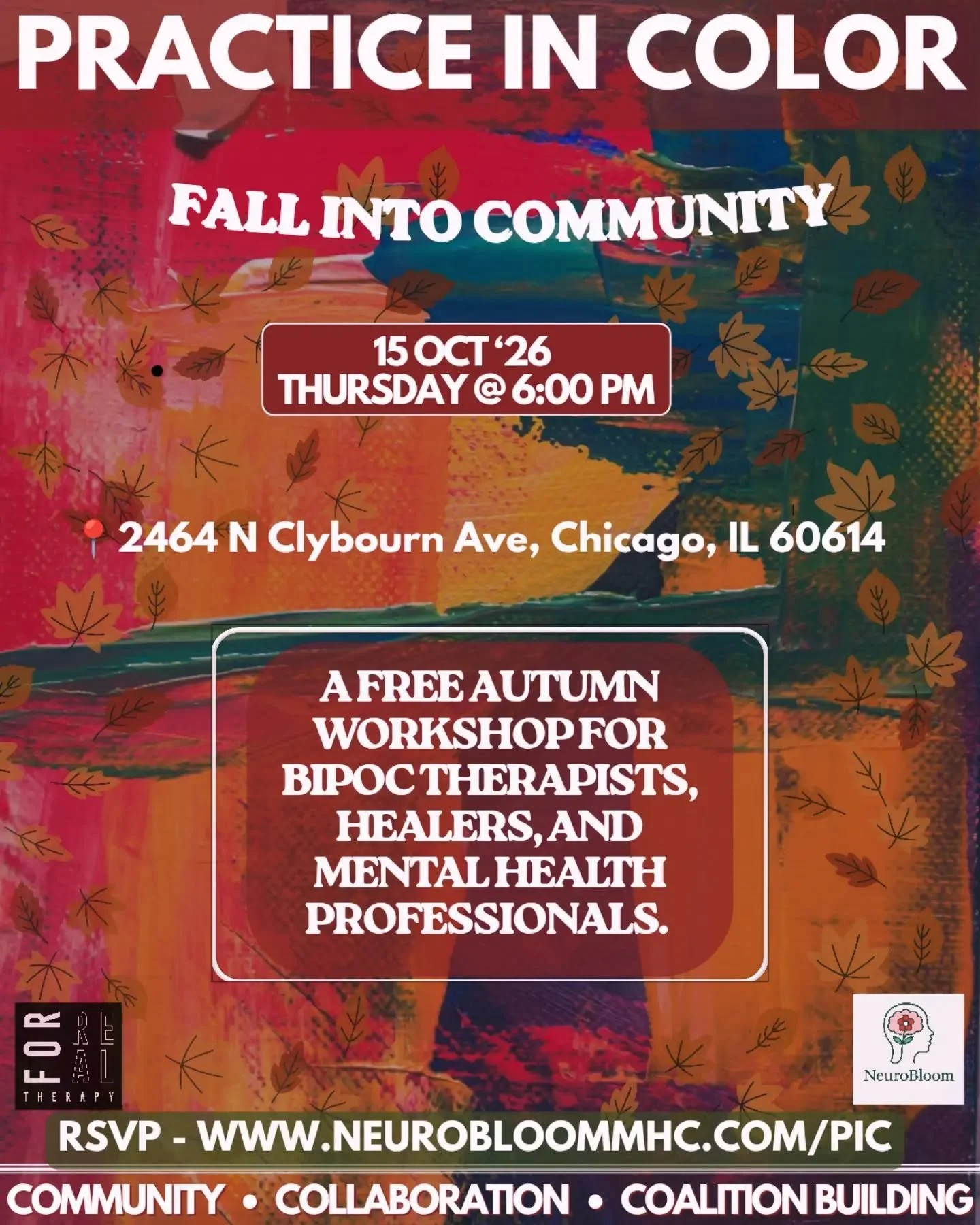 We&rsquo;re running it back with Practice in Color, and this time we&rsquo;re Falling Into Community! 

We're bringing BIPOC mental health professionals, therapists, and healers together to ask: what happens when we actually workshop community togeth