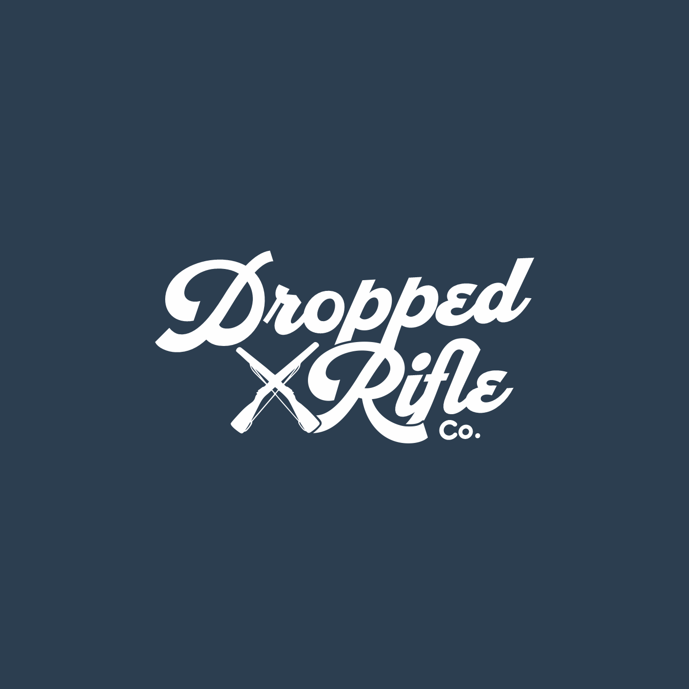 Logo for Dropped Rifle Co. with stylized text and crossed rifles.