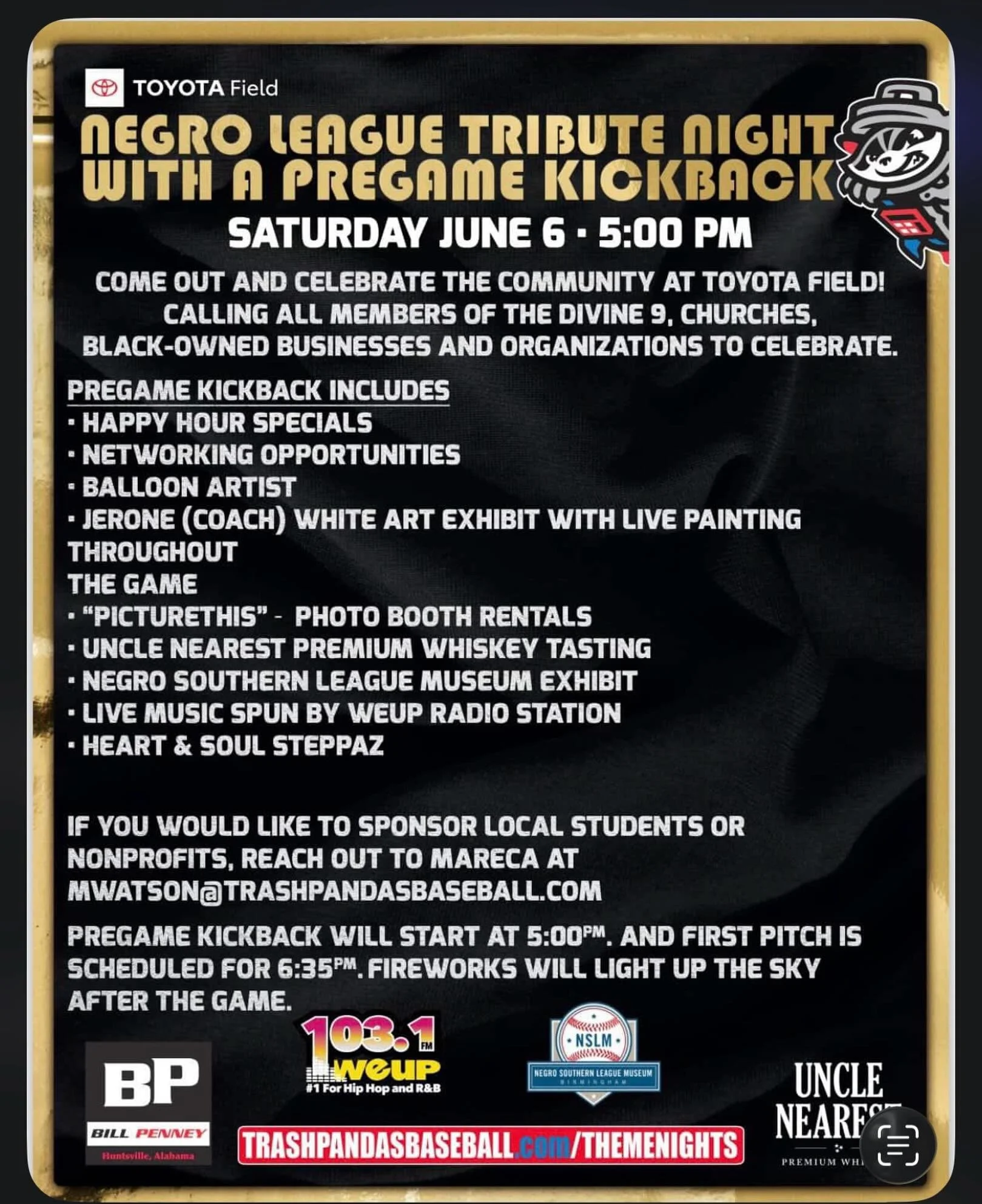 🚨 GIVEAWAY ALERT 🚨

We&rsquo;re bringing the fun to Negro League Tribute Night this Saturday at Toyota Field! ⚾📸

Come celebrate with the community, enjoy the game, and stop by the PictureThis! table to:

✨ Snap a photo
✨ Meet our team
✨ Enter to 