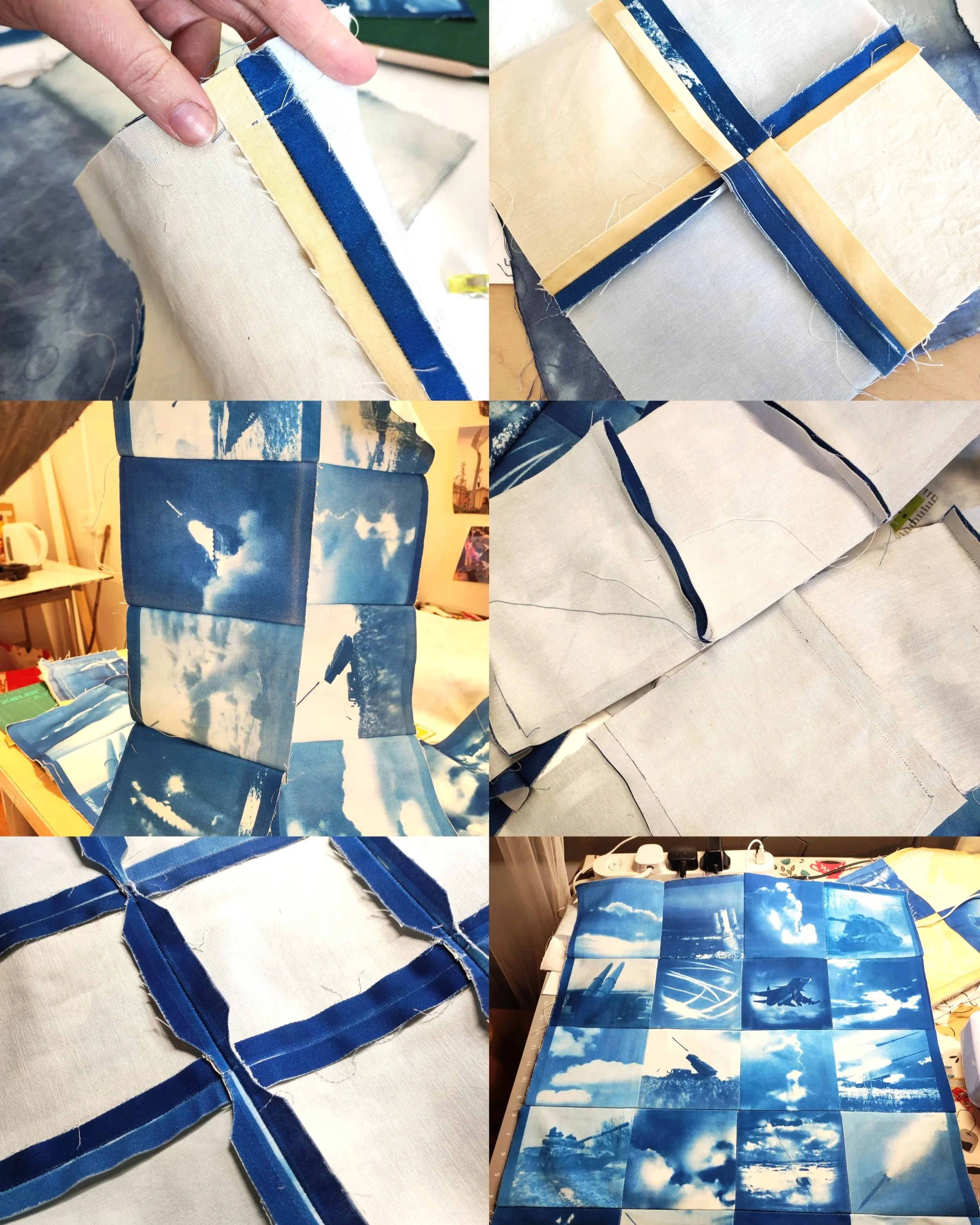 The Source of Light (in progress), cyanotype and quilting, 135x180 cm, 2026