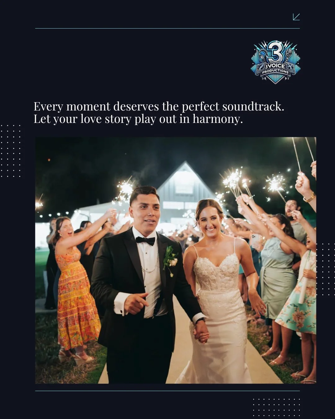 Your wedding day should flow effortlessly from the first dance to the last toast. At 3 Voice Productions, we create a seamless timeline and handpick music that reflects your unique story. Celebrate without stress while we make sure every beat sets th