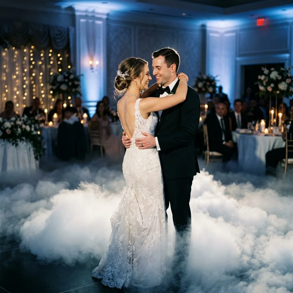 Not just music. Not just visuals.

We offer a variety of enhancements&mdash;they elevate the flow and energy of the room. Our DJ and Emcee team provides:

Custom uplighting (cool blue)
Dancing on a Cloud (first dance)
Cold spark effects (grand exit)
